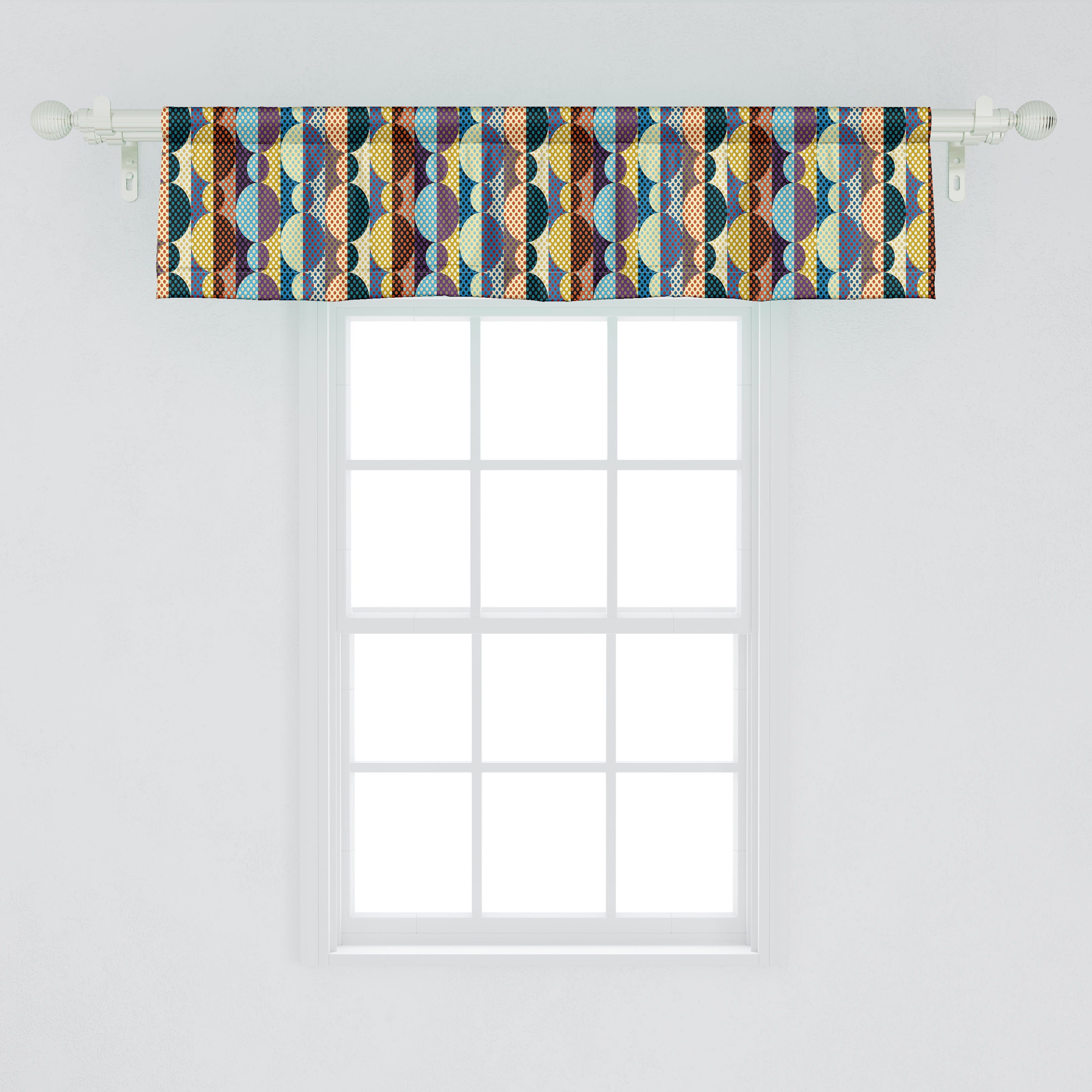 Scheibengardine Vorhang Volant für Dekor Microfaser, Tupfen-Kreise Küche Stangentasche, Stripes mit Schlafzimmer Retro Abakuhaus