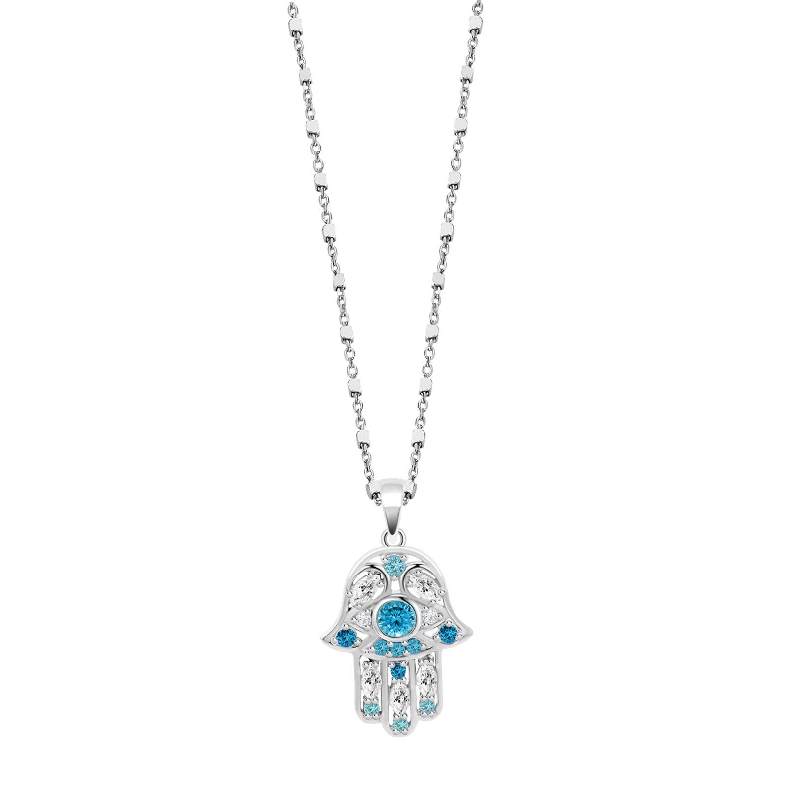 LOTUS SILVER Silberkette LOTUS Silver Halskette Hand der Fatima (Halskette), Halskette Hand der Fatima 42cm, 925 Sterling Silber, Farbe:silber,blau