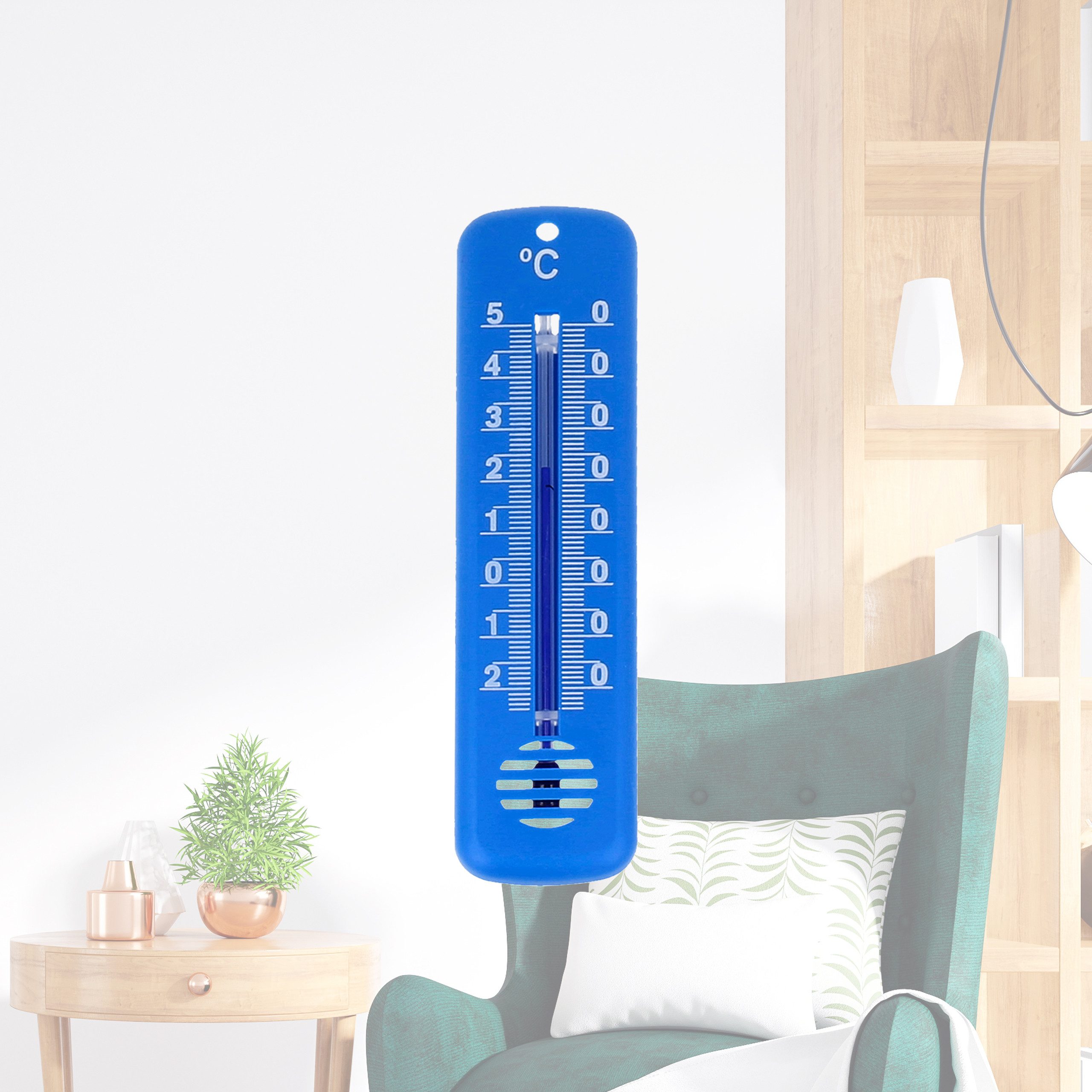Lantelme Raumthermometer 3 Stück Set Außen Garten Innen Thermometer Farbwahl Außenthermometer, Kunststoff Hauswand Thermometer in den Farben Blau, Grün, Pink, Weiß, Deutsche Herstellung, Temperatur -25 °C bis 50 °C Analog, 14cm Lang