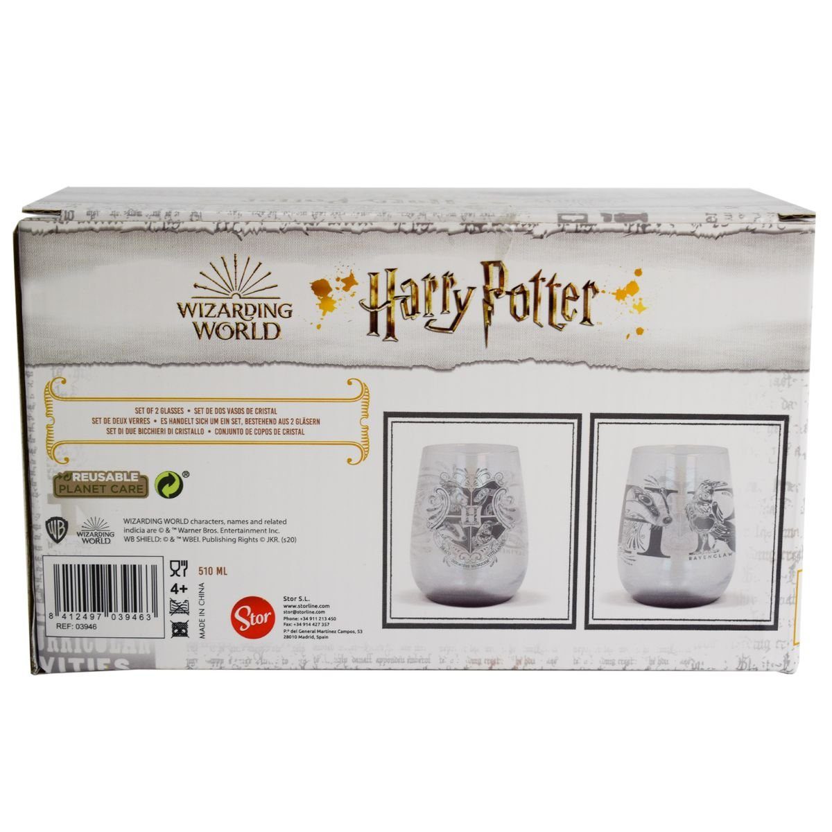 Trinkglas Set, Potter Design Geschenkkarton Harry Stor Hogwarts 2er Set authentisches Glas, im Tasse