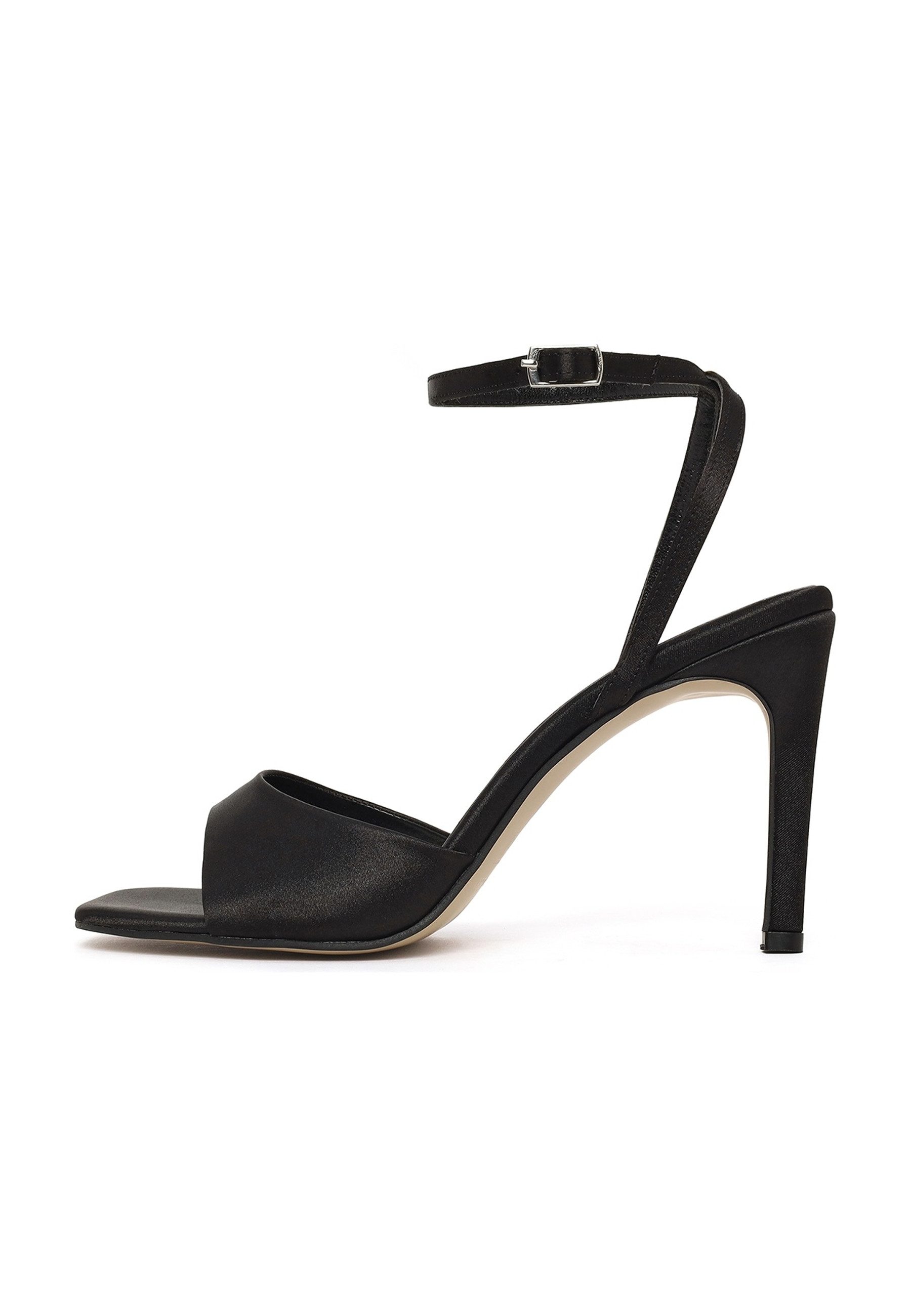 Derimod Sandaletten mit hohem Absatz aus Textil Sandale Stoff, Synthetikfutter, TPU-Sohle, Knöchelriemen, Stilettoabsatz