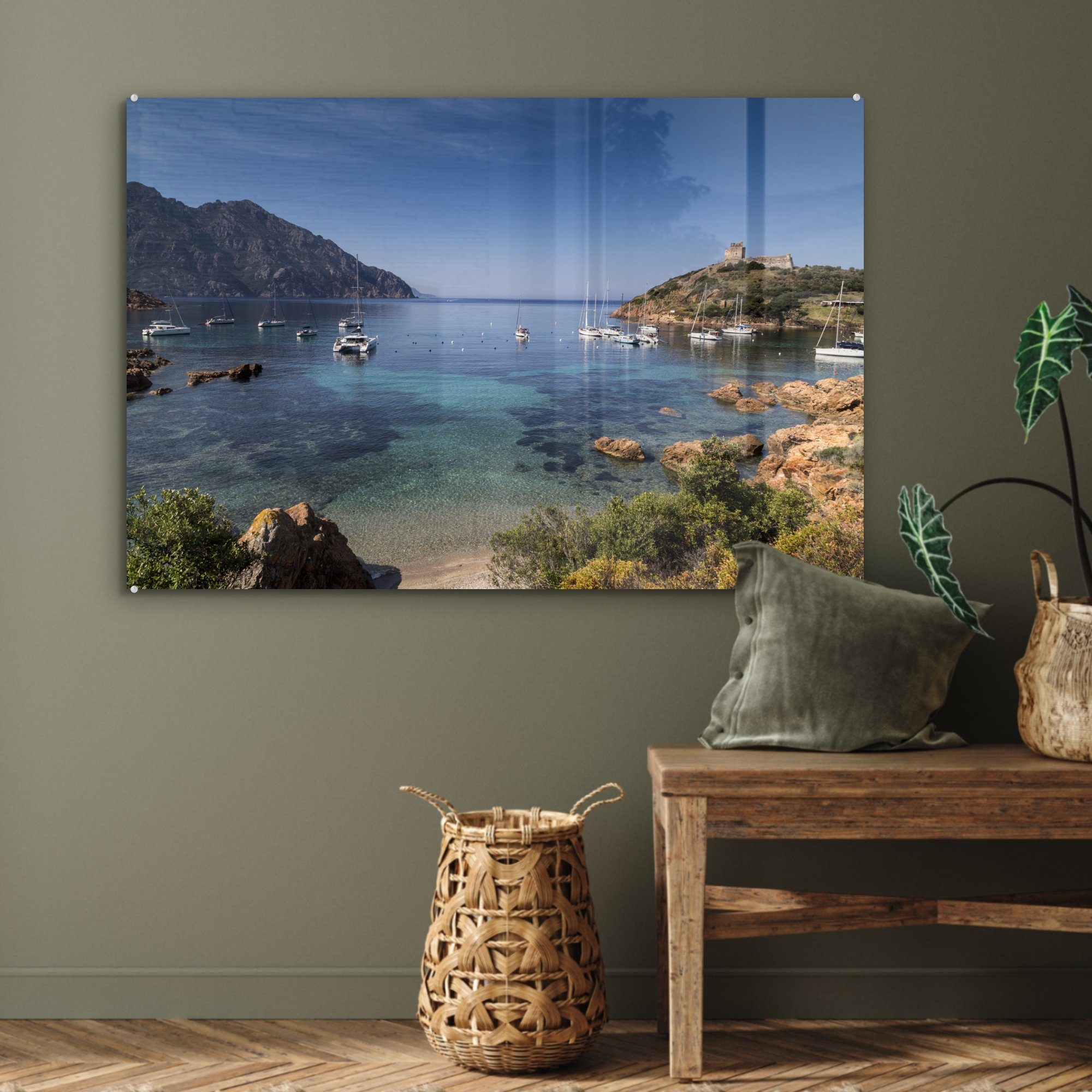 MuchoWow Acrylglasbild Eine Bucht bei (1 Acrylglasbilder Girolata St), Korsika, Wohnzimmer & Schlafzimmer auf