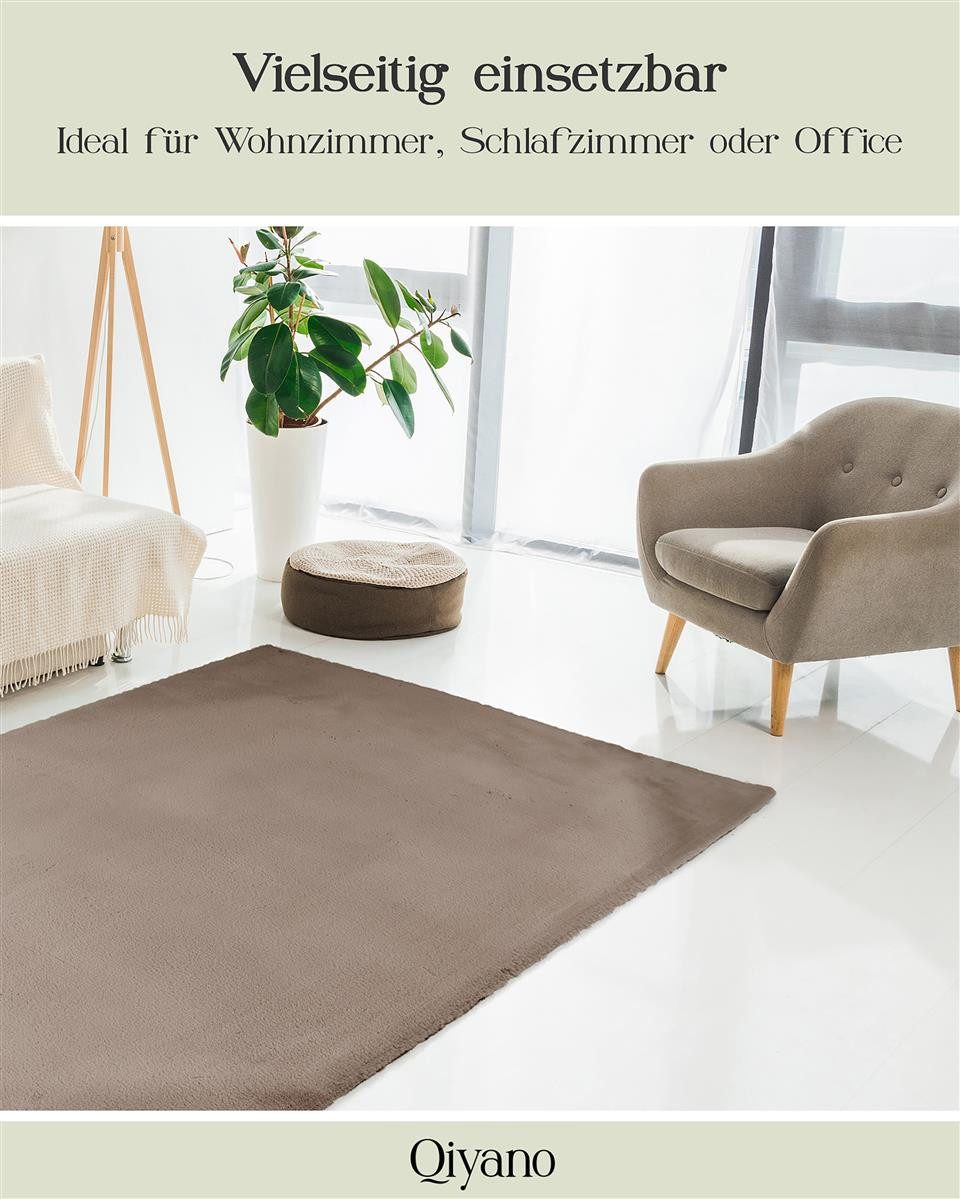 Qiyano Teppich Hochflorteppich Wanga 100 Taupe 80 x 150 cm, Rechteckig