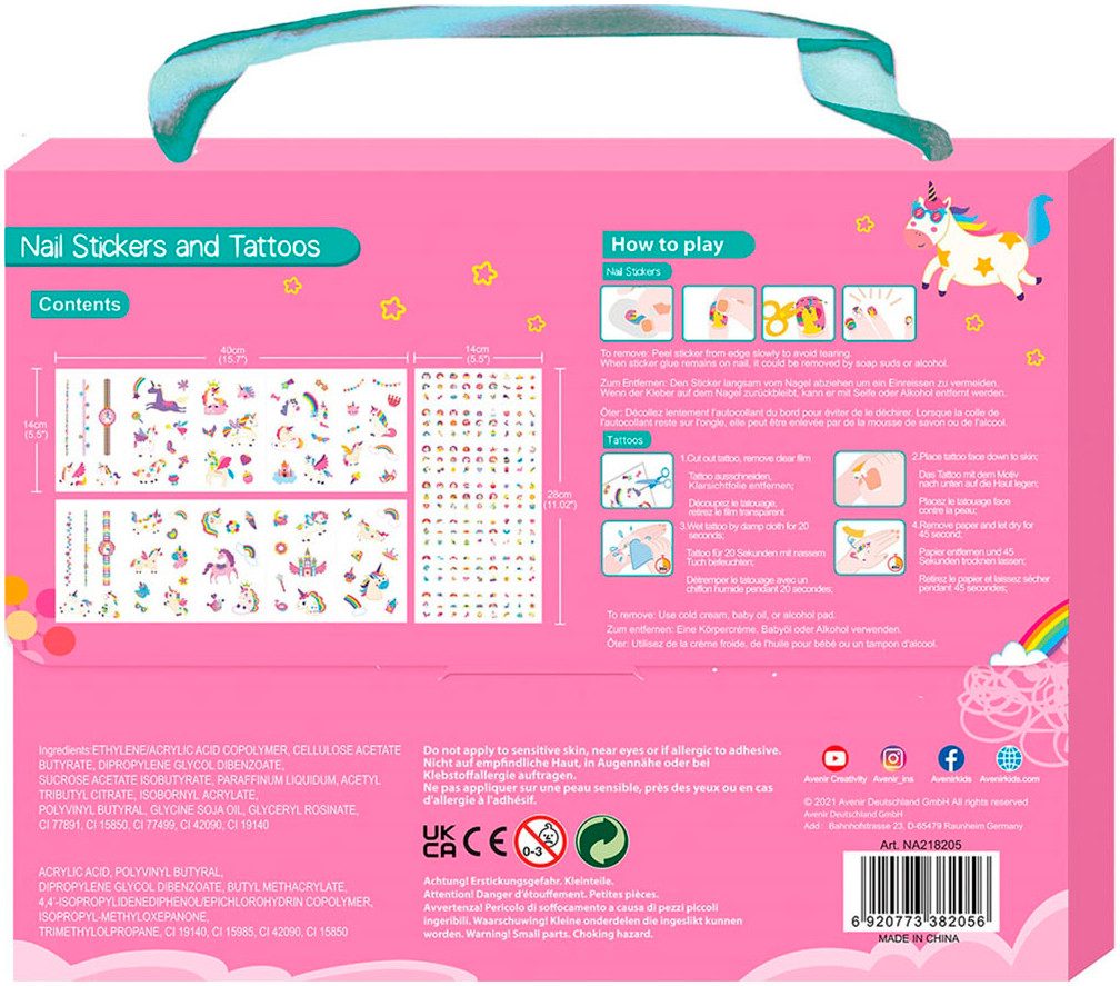 Avenir Kreativset Kinder-Nagelsticker & Tattoos Einhorn