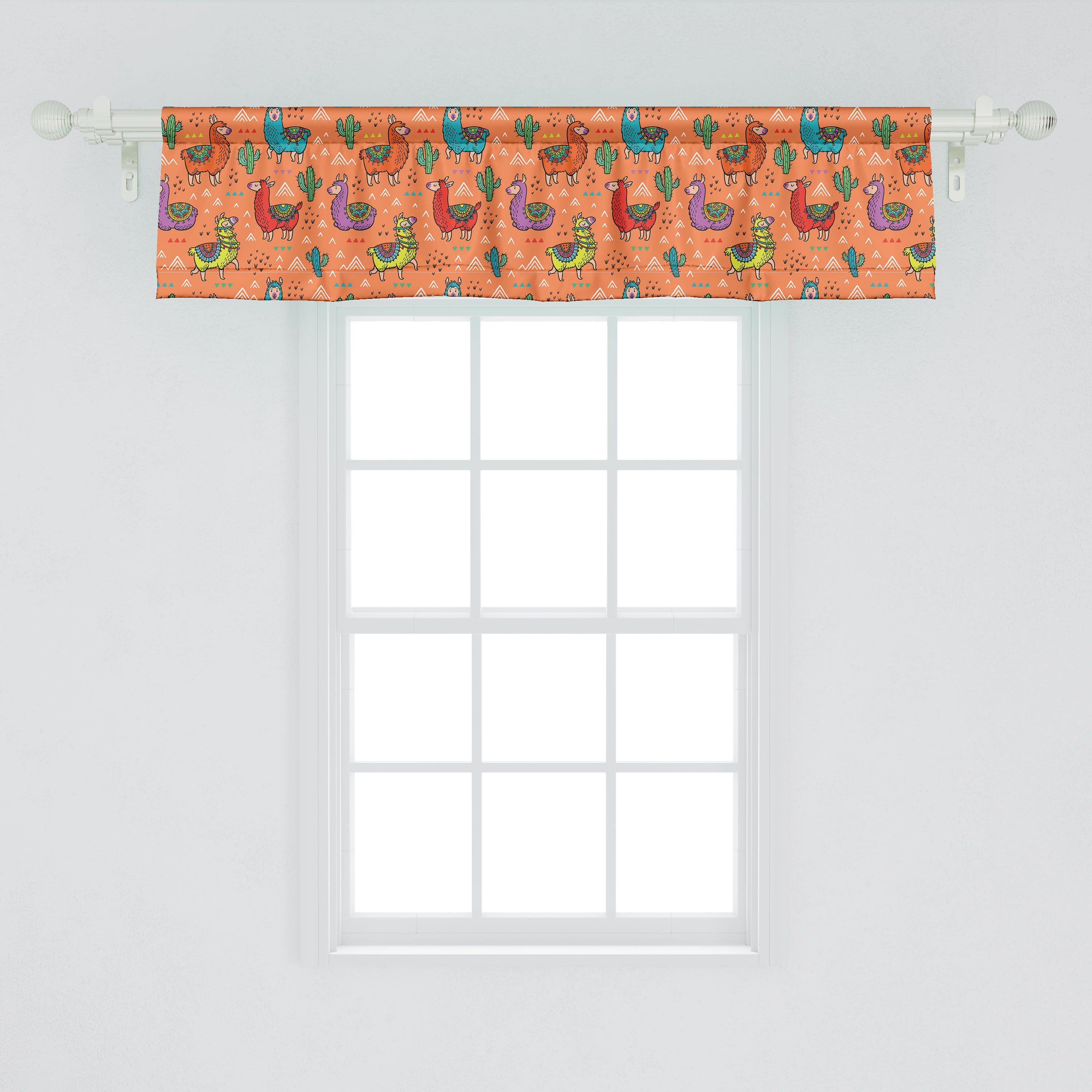 Scheibengardine Vorhang Volant für Schlafzimmer Küche Blume Kaktus Abakuhaus, Alpacas Bunte Stangentasche, Dekor Microfaser, mit