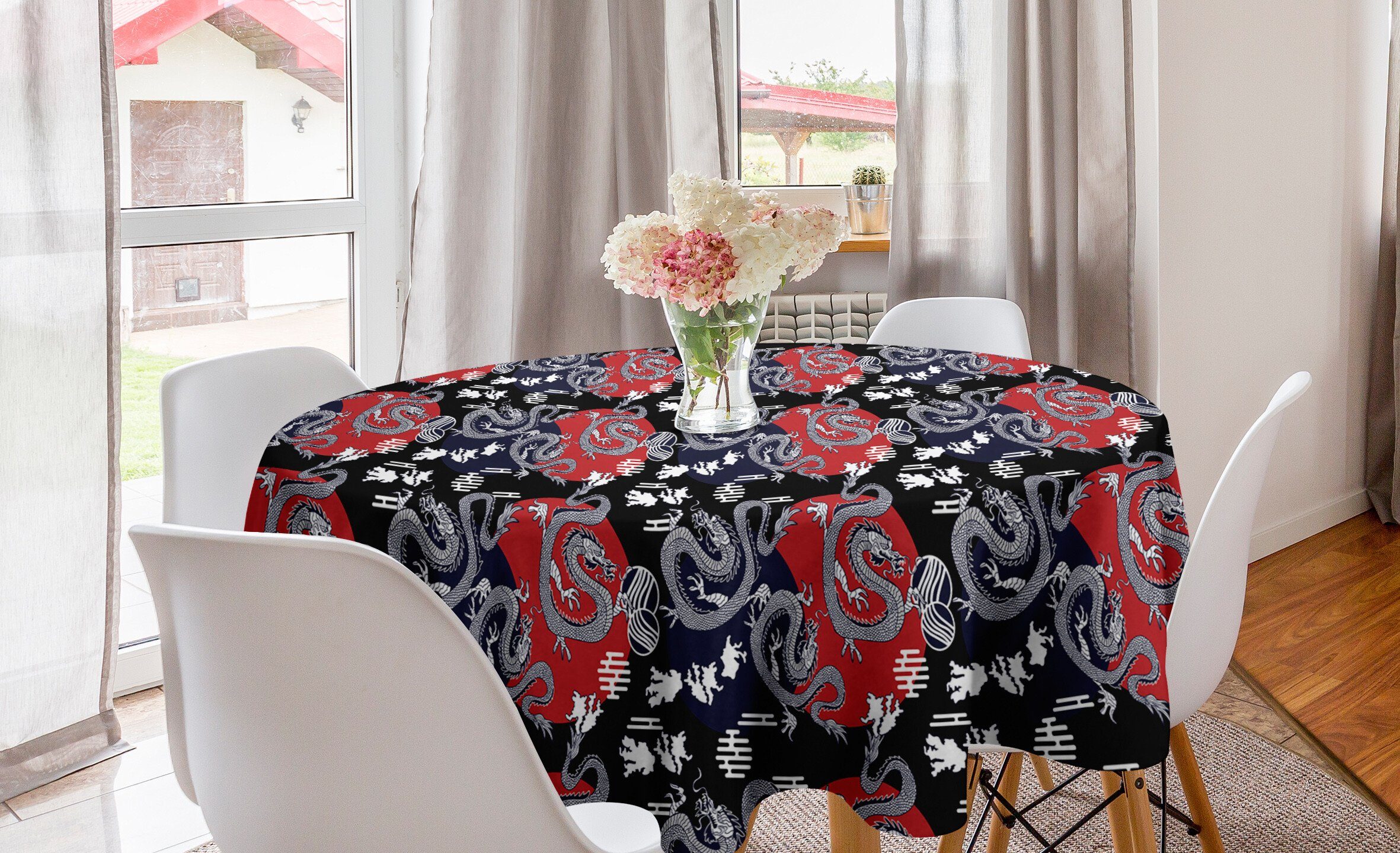 Abakuhaus Tischdecke Küche Tails Abdeckung Japan Dekoration, für Esszimmer Kreis Kunstwerk kurvt Tischdecke Drachen