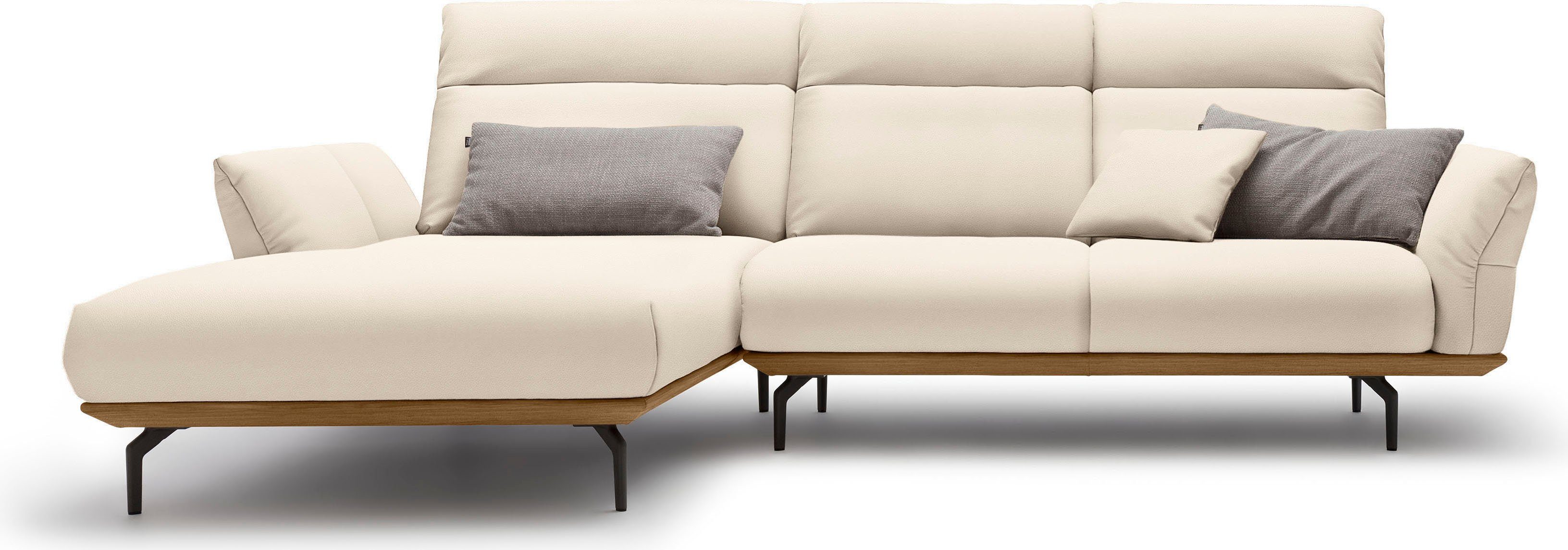 sofa in Winkelfüße Umbragrau, Breite Nussbaum, in hülsta Sockel cm hs.460, 298 Ecksofa