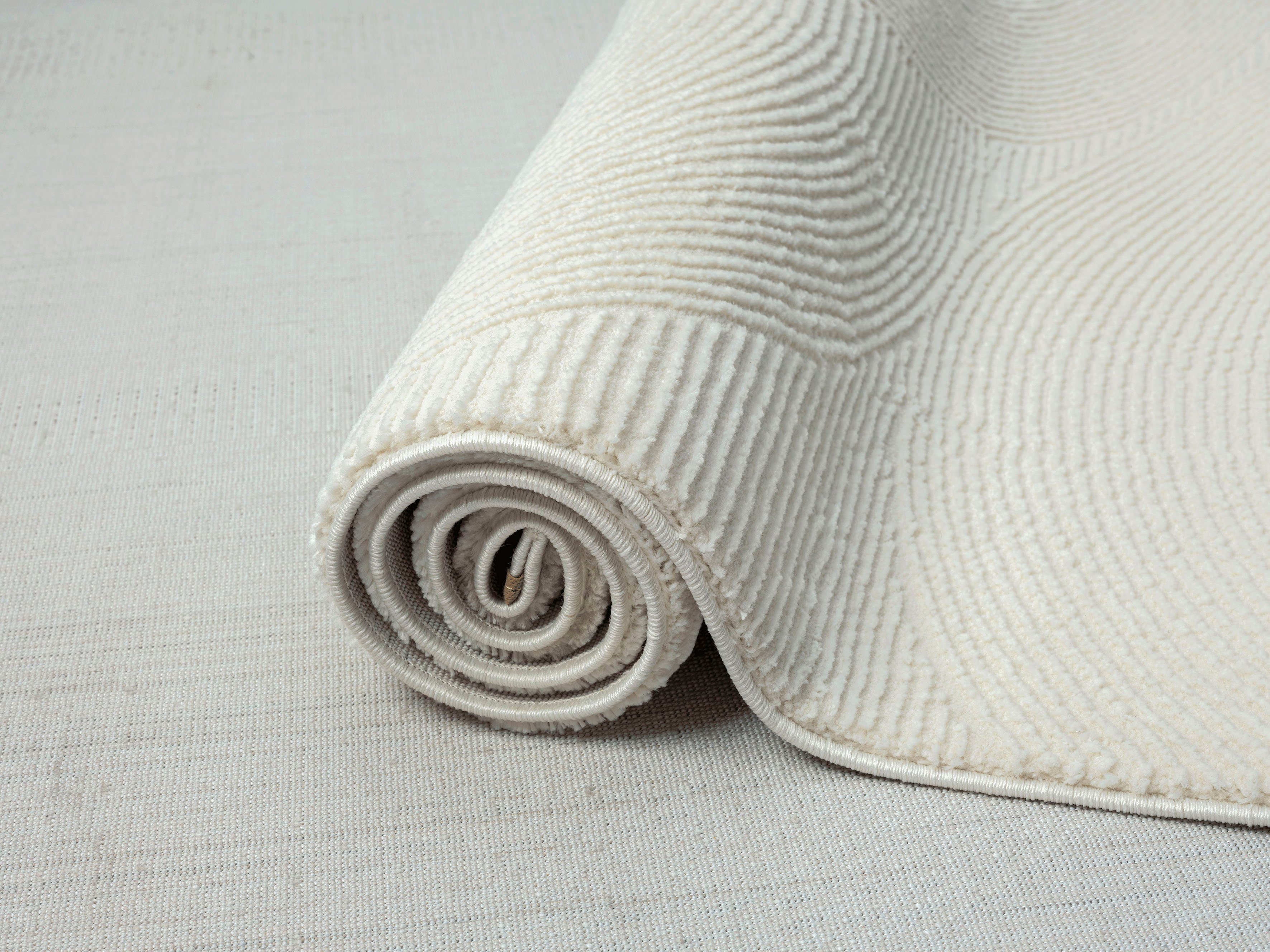 Teppich Tief Polyester, rechteckig, Geometrisch, merinos, recyceltem mm, Wohnzimmer 1904, Sign Höhe: creme Hoch 100% 12 Struktur,
