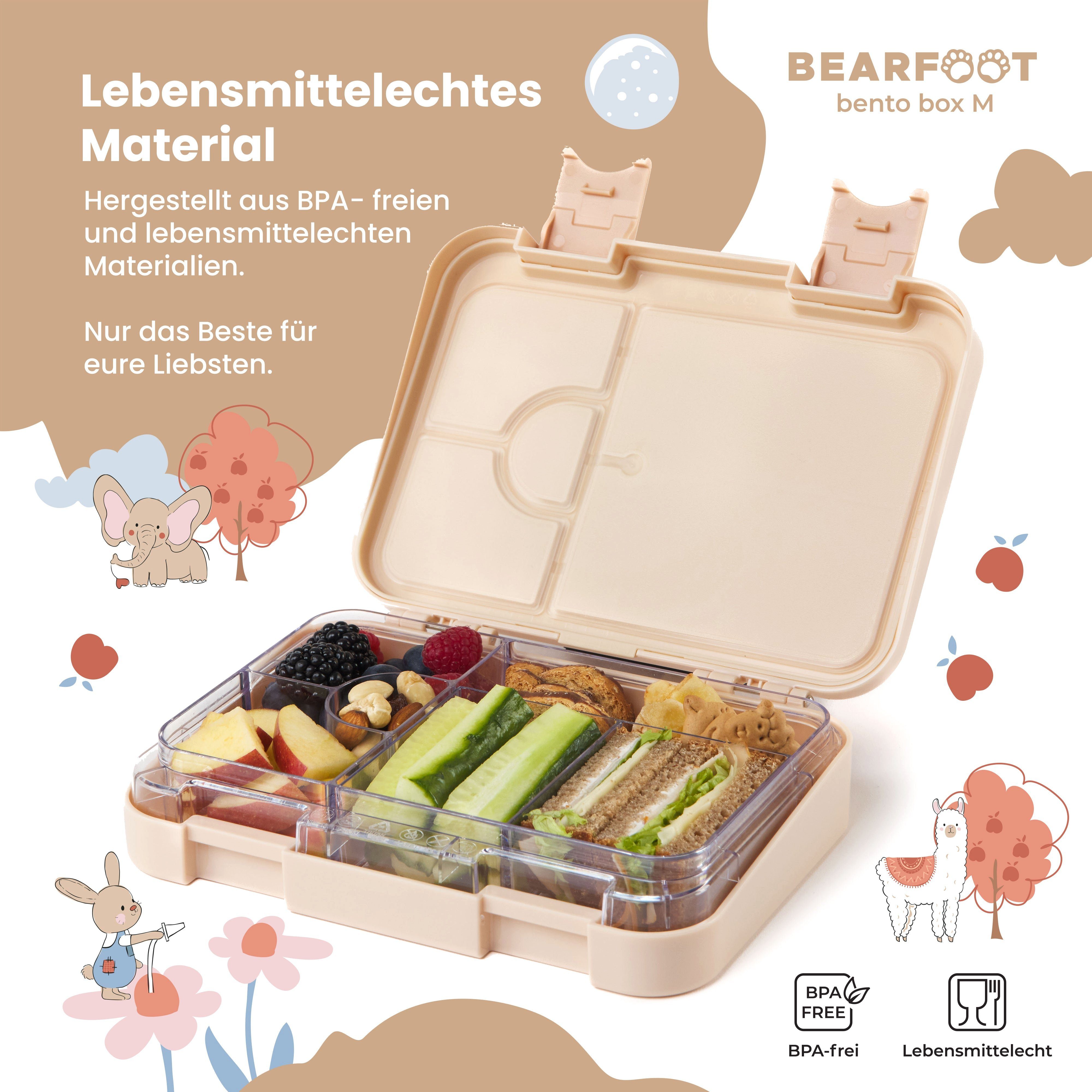 BEARFOOT Lunchbox Fächern, mit Kinder Dinos, box handgezeichnete Brotdose Bento modular Designs, - Dinos-braun Lunchbox