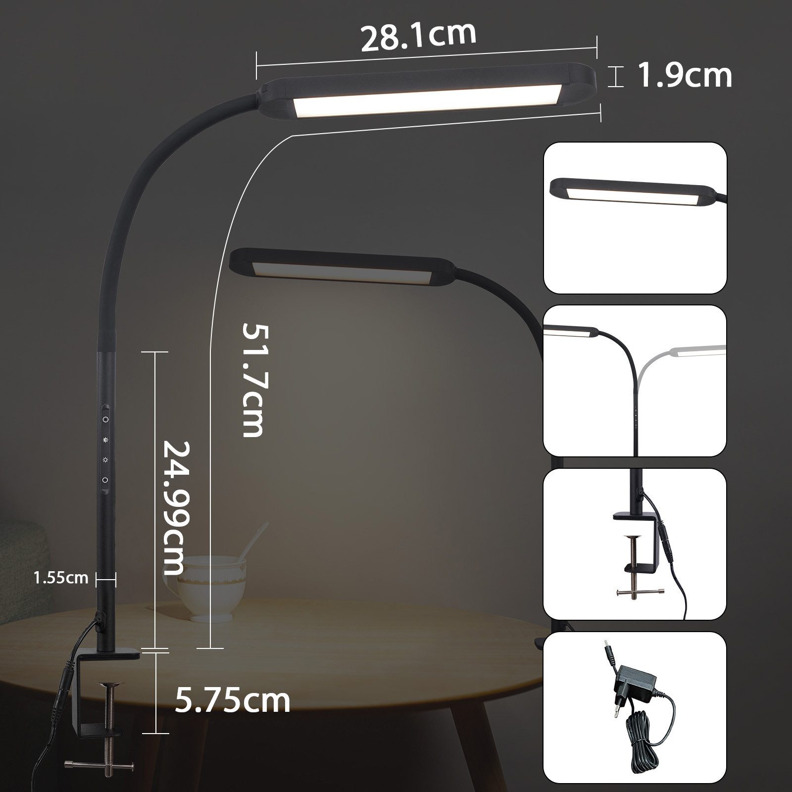 ZMH LED Tischleuchte Dimmbar - Klemmlampe mit Stecker 11W Arbeitsplatzleuch günstig online kaufen