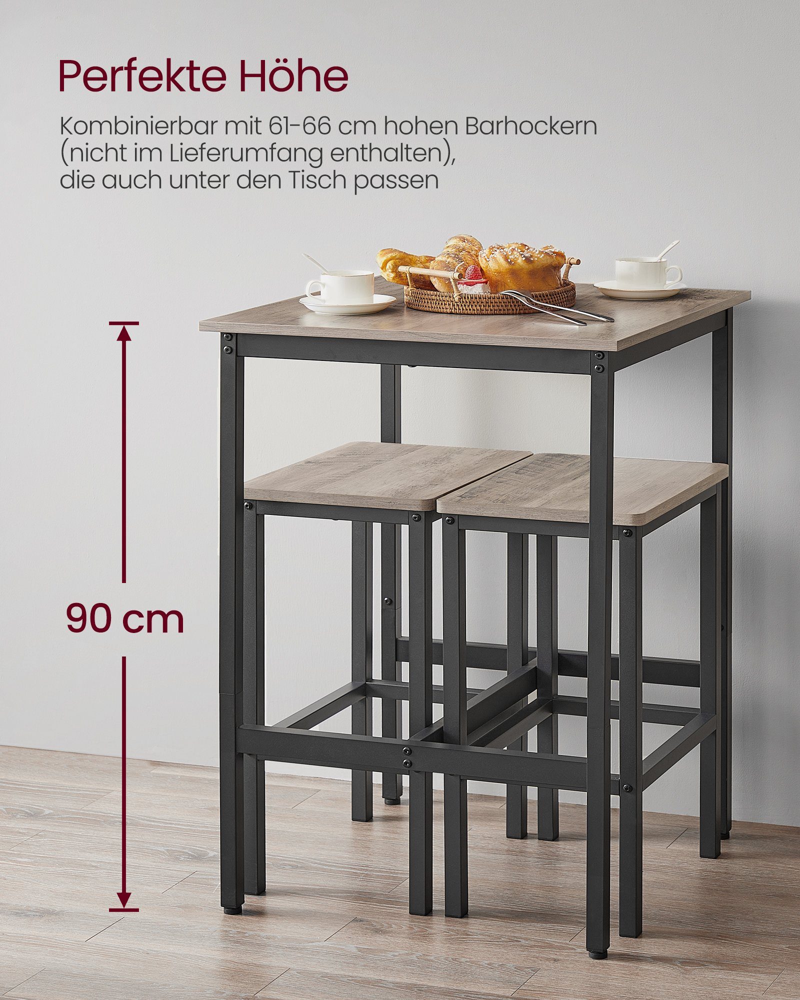 cm x Küchentisch, Bartisch VASAGLE 60 Stehtisch, x 60 92 greige-schwarz