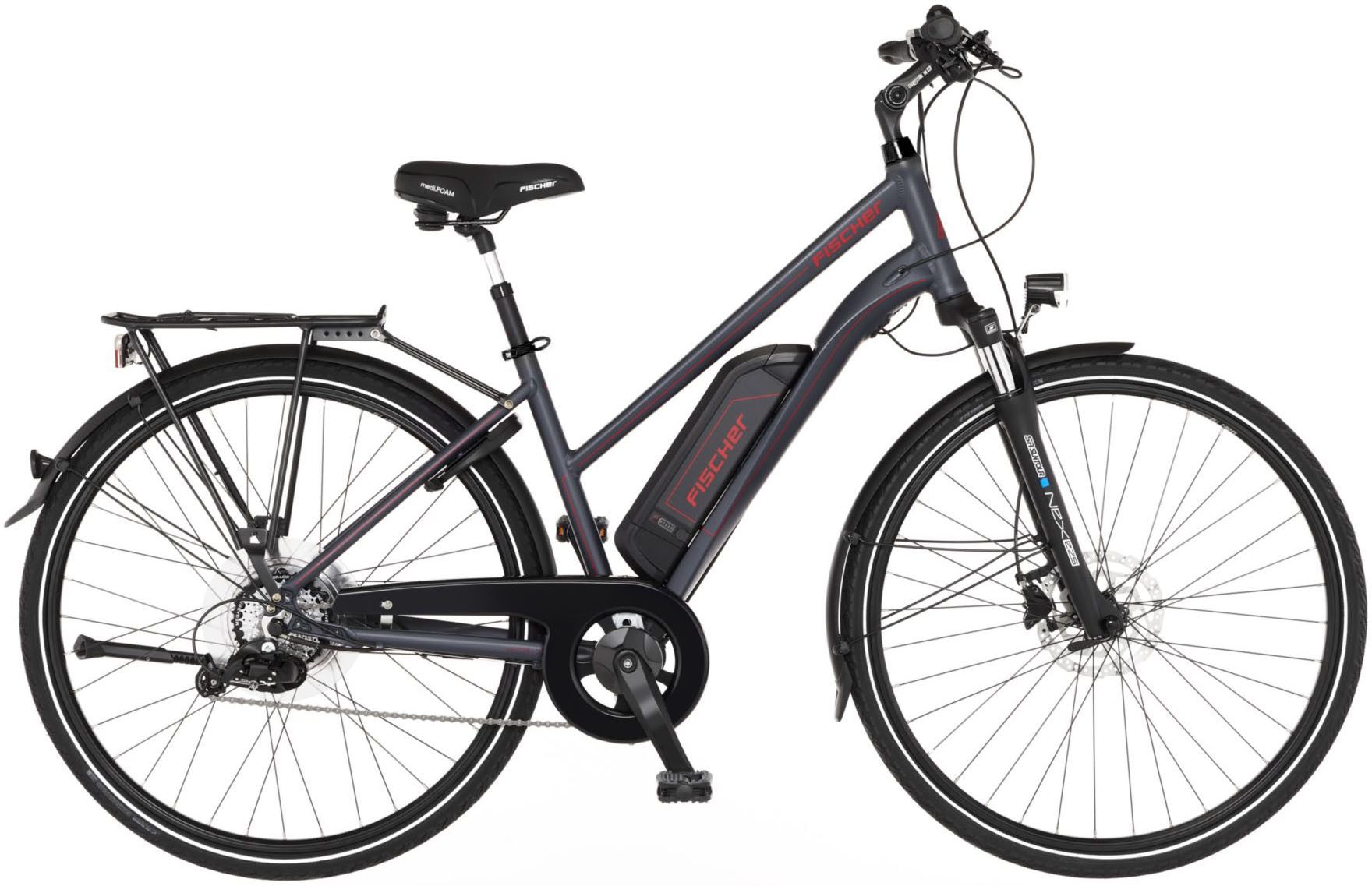 FISCHER Fahrrad E-Bike Trekkingrad VIATOR 1.0 Trapez 44, 8 Gang Shimano Acera Schaltwerk, Kettenschaltung, Heckmotor, 418 Wh, (mit integr. Rahmenschloss), Pedelec, Elektrofahrrad für Damen u. Herren