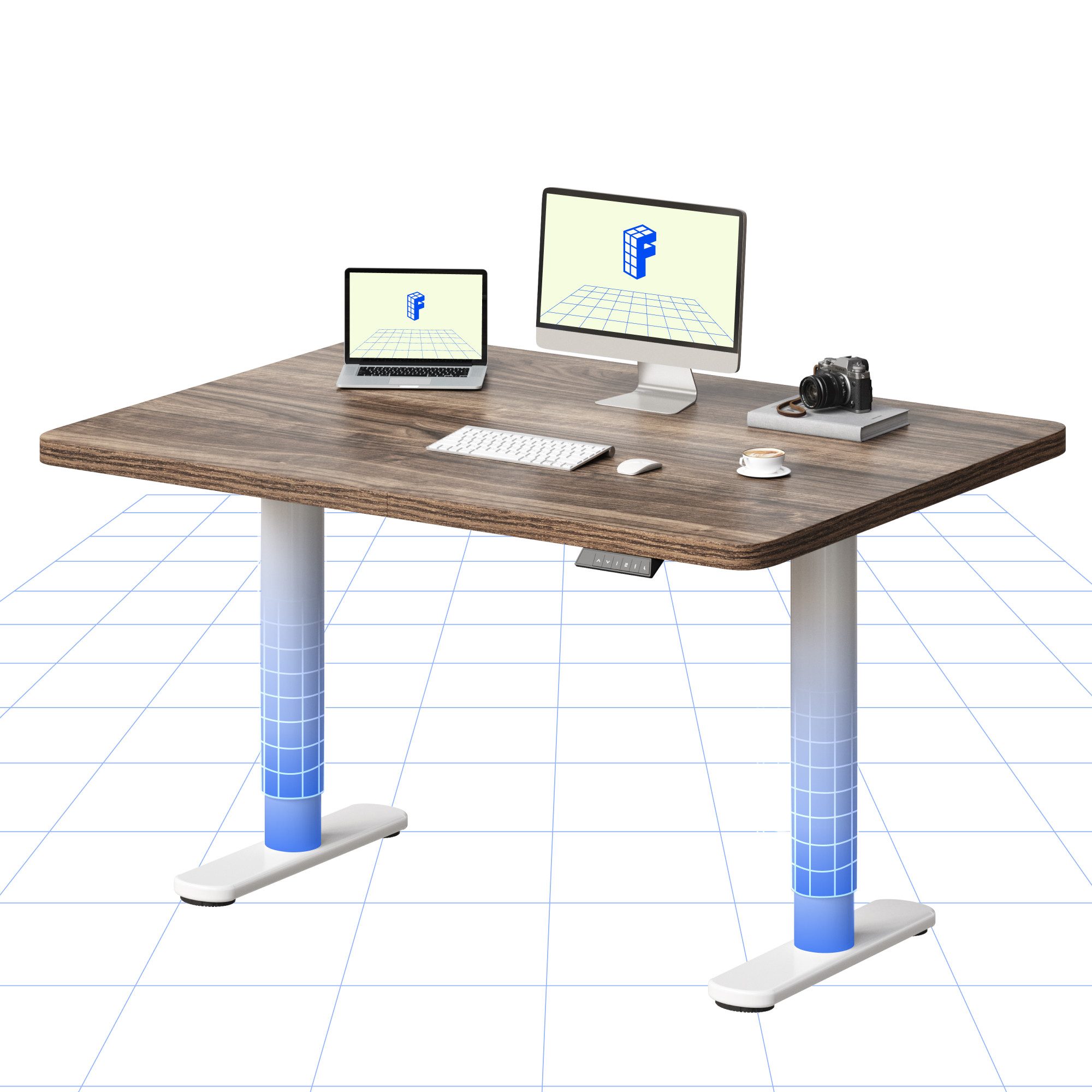 FLEXISPOT Schreibtisch CylineX Höhenverstellbarer Schreibtisch mit runden Tischbeinen (eleganter Sitz-Steh-Schreibtisch, mit harmonischer Rundform, robuster Stabilität (80 kg), und geräuscharmen, sicheren Abläufen,140×80 cm