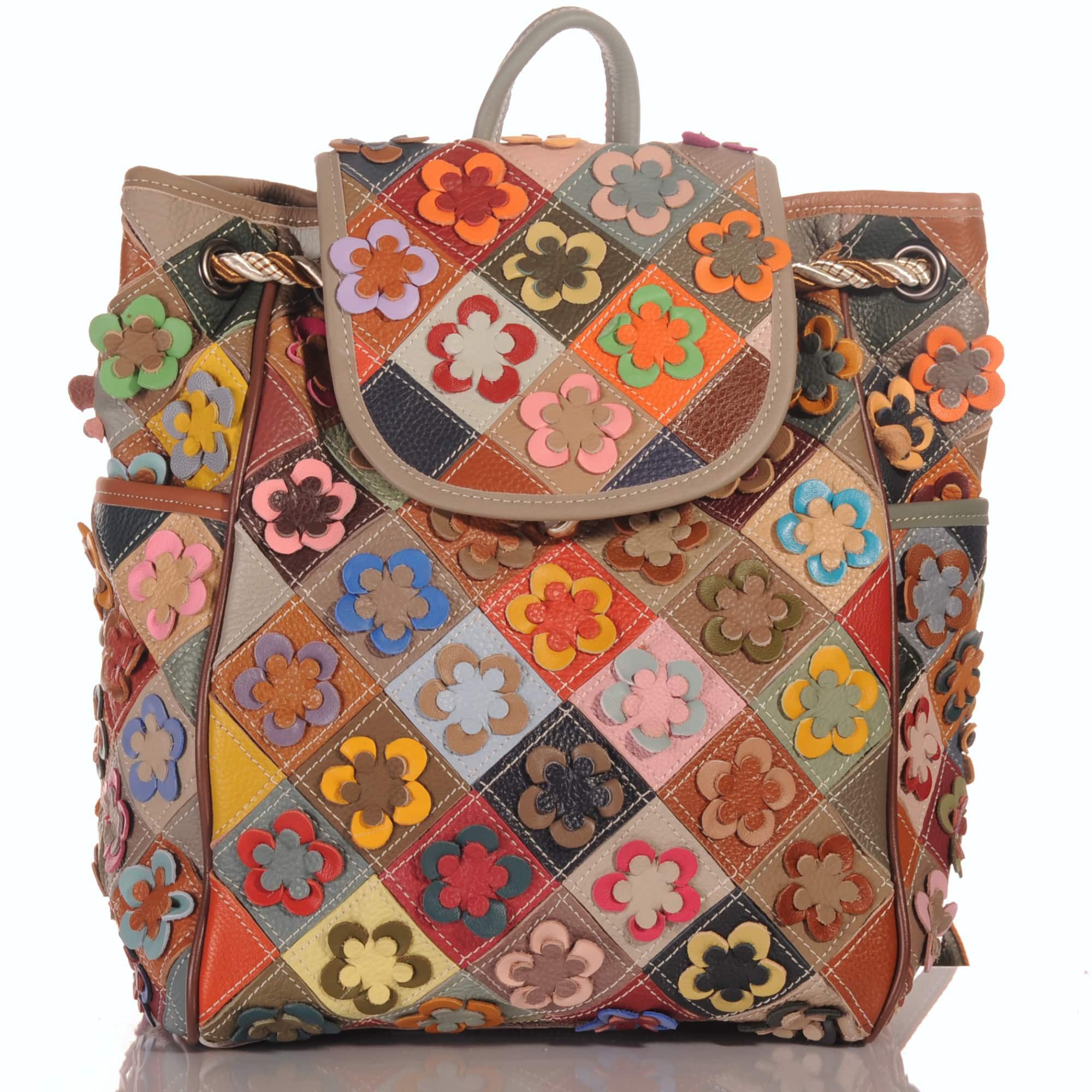 KMISSO Henkeltasche Handgefertigter Pachwork Design Echtleder Cyty Back Rucksack 30665 (1-tlg), im eleganten Look