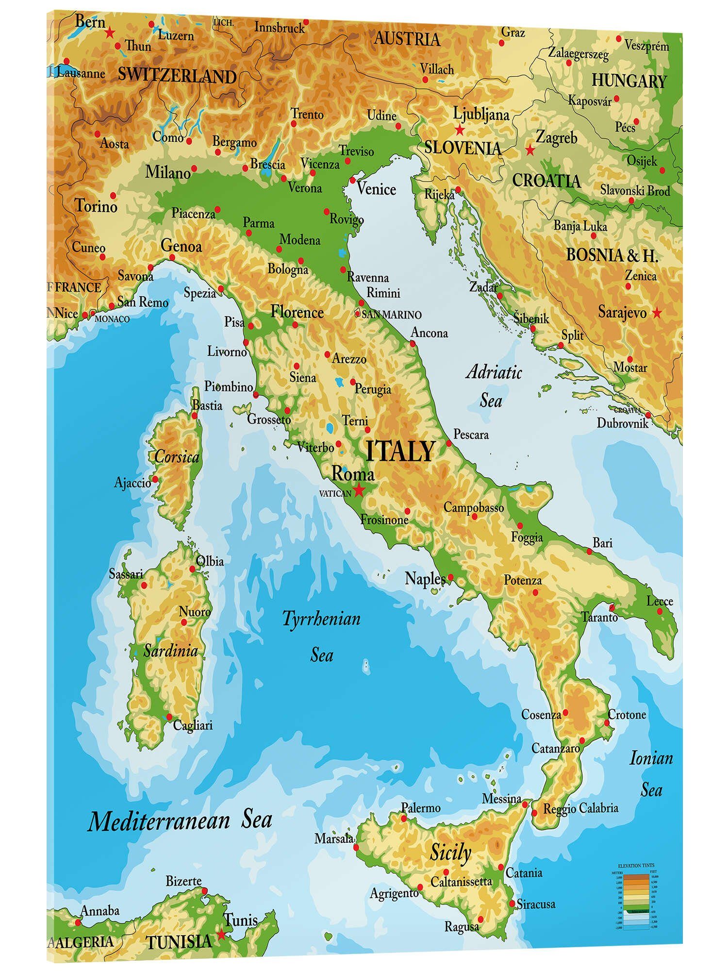 Posterlounge Wandbild Italien - Landkarte, Editors Choice, erhältlich als Poster, Leinwandbild, Wandsticker oder Acrylglasbild