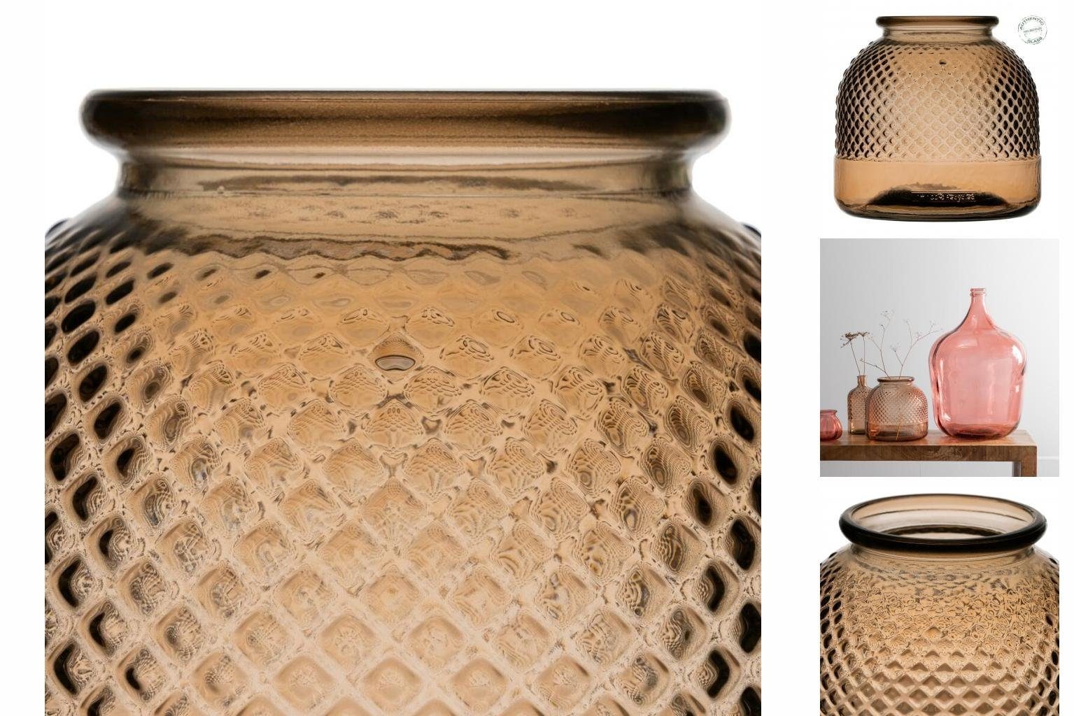Bigbuy Dekovase Vase Recyceltes Glas 24 x 24 x 24 cm Karamell