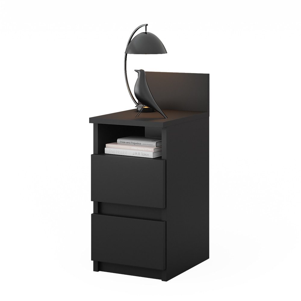 Vicco Nachtschrank Monty, Schwarz, 25 x 59.1 cm mit 2 Schubladen (1-St)