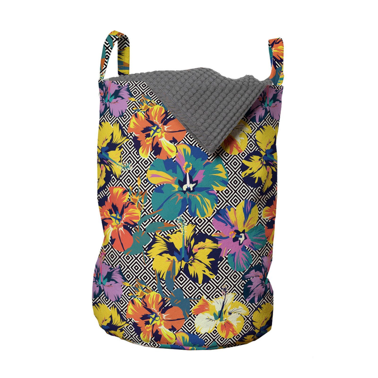 Abakuhaus Wäschesäckchen Wäschekorb Hibiscus Kordelzugverschluss Aloha Geometrische Waschsalons, für mit Tropisch Griffen