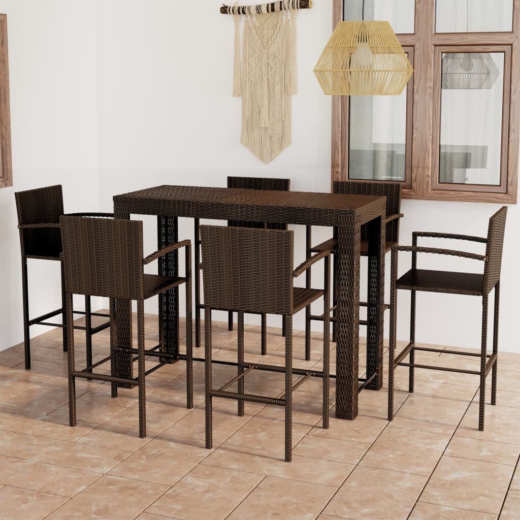 Rattan 7-tlg. Gartenlounge-Set mit Armlehnen (7-tlg) vidaXL Garten-Bar-Set Braun, Poly