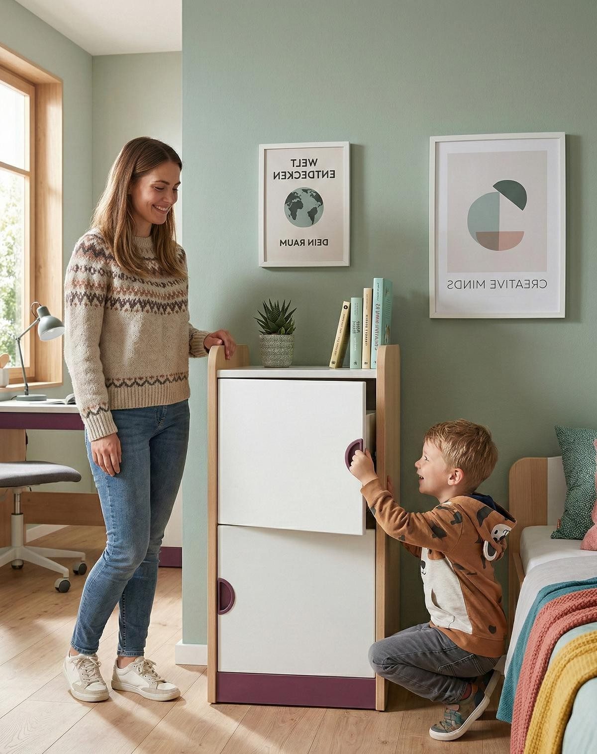 Xlmoebel Spielküche Bunter Spielzeug-Kühlschrank aus Holz mit zwei Fächern Holz, Made in Europa