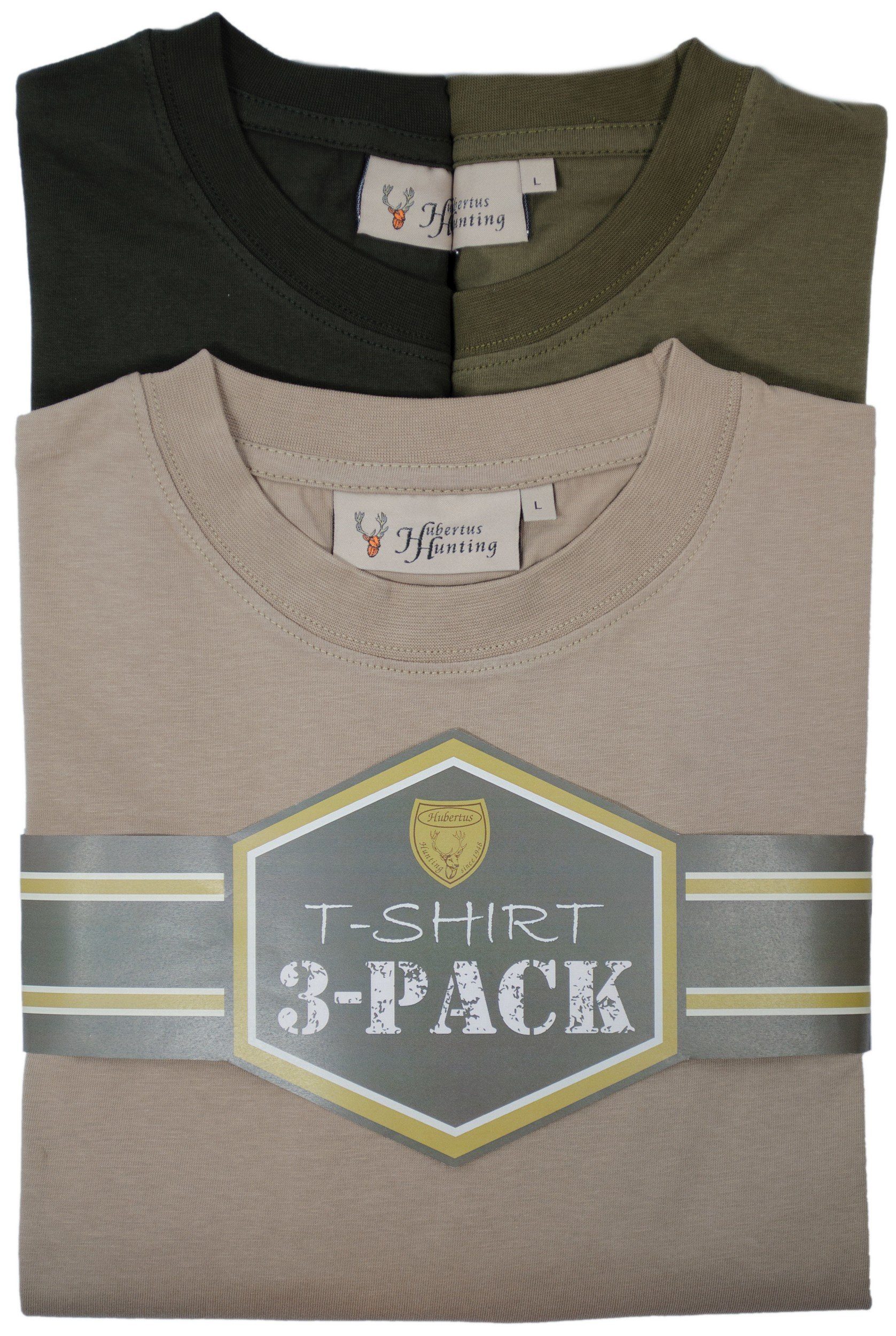Hubertus® Hunting T-Shirt T-Shirts Jagd im 3er-Pack schilf/oliv/beige robust Oefele Jagdshirts