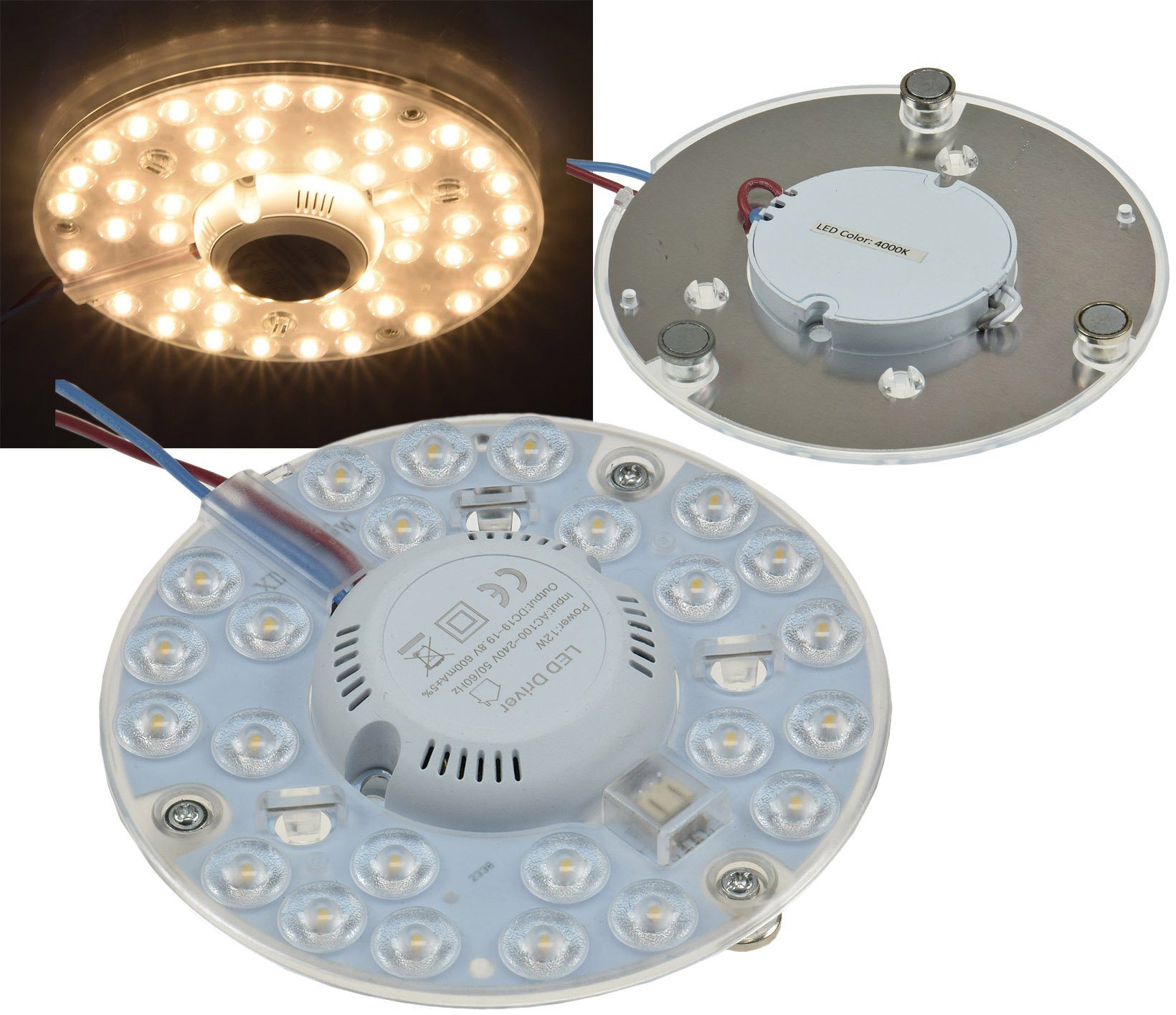 ChiliTec Deckenleuchten LED Ring Modul für Deckenleuchten mit Magnethalter 12W Warmweiss