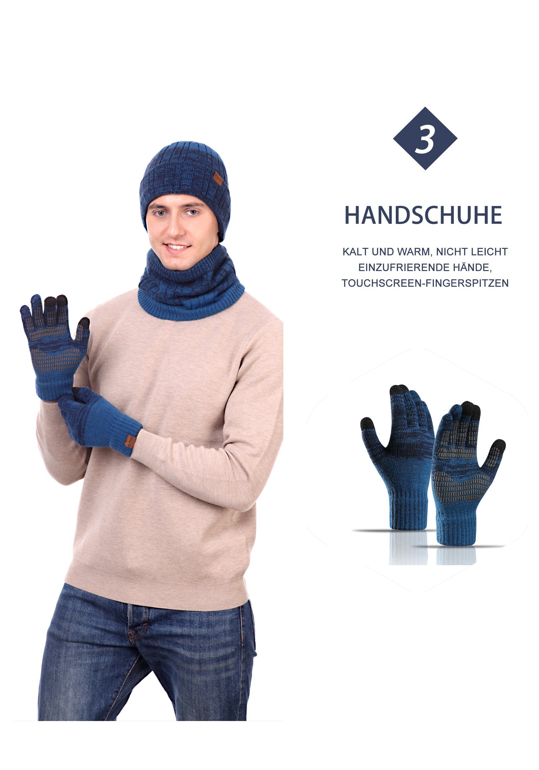 & Mütze Set Handschuhe Schal Marineblau Schal MAGICSHE