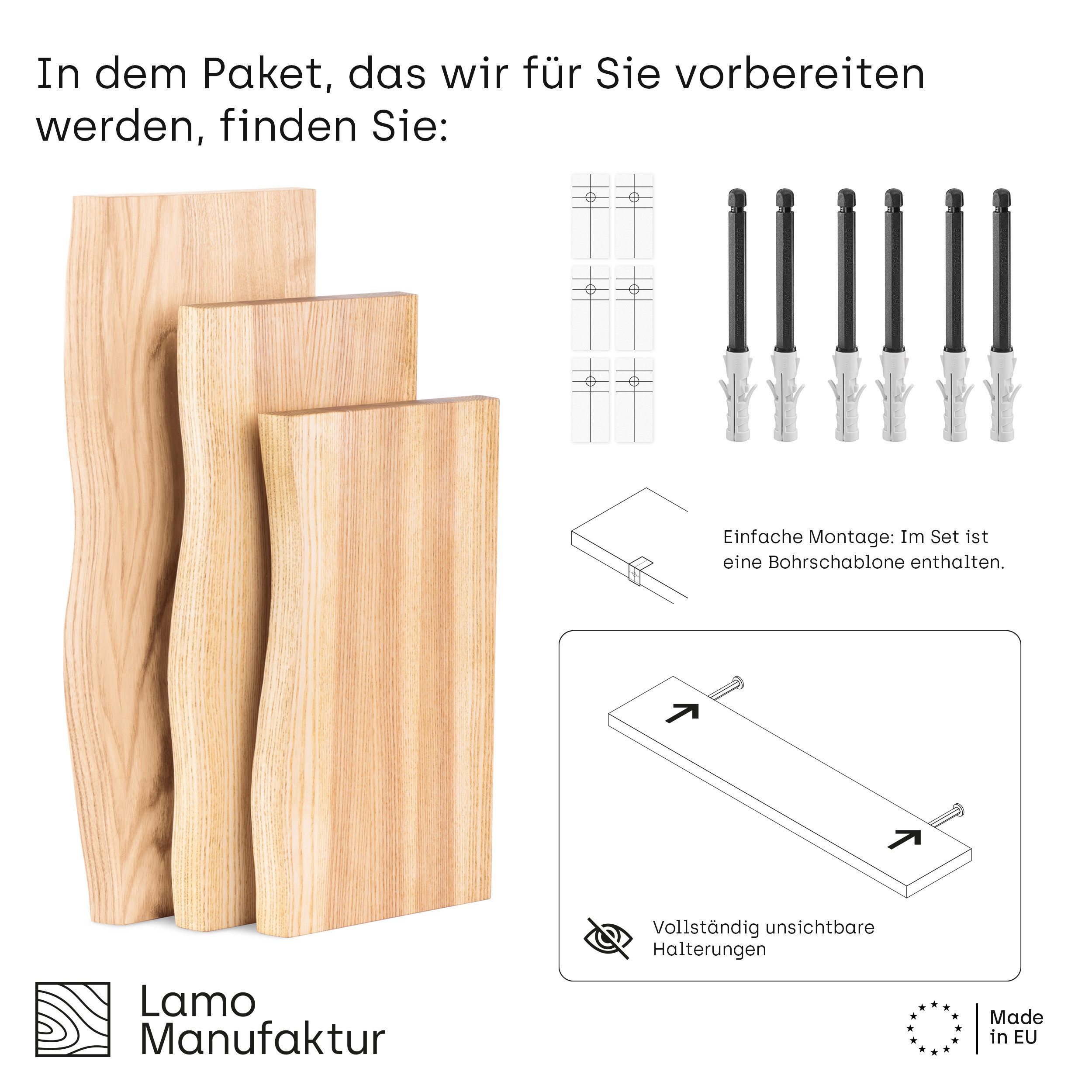 LAMO Manufaktur Wandregal LAMO Manufaktur 3 Stück Wandregal aus Holz 42/36/ günstig online kaufen