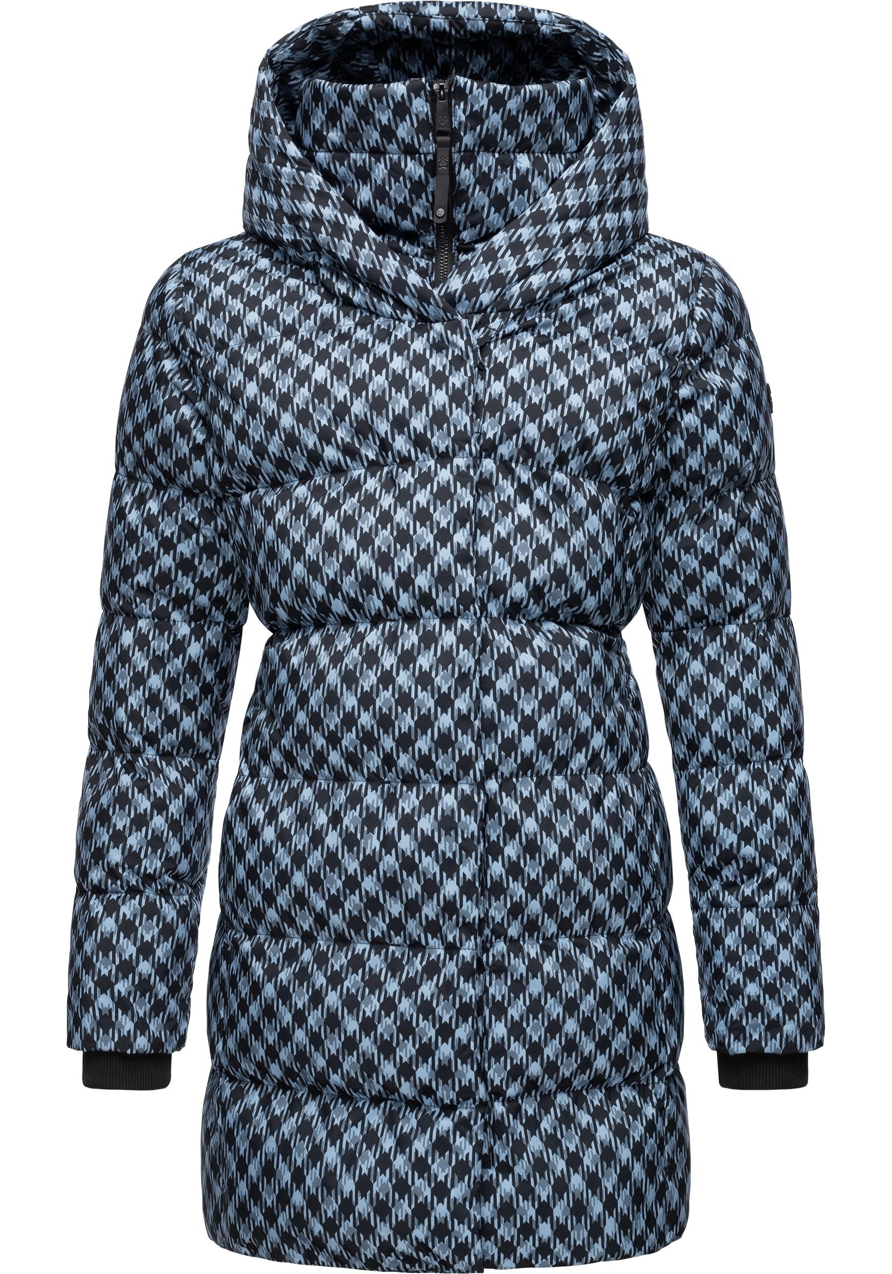Ragwear Steppmantel Niara Print wasserdichter Mantel mit angesagtem Hahnentritt Muster