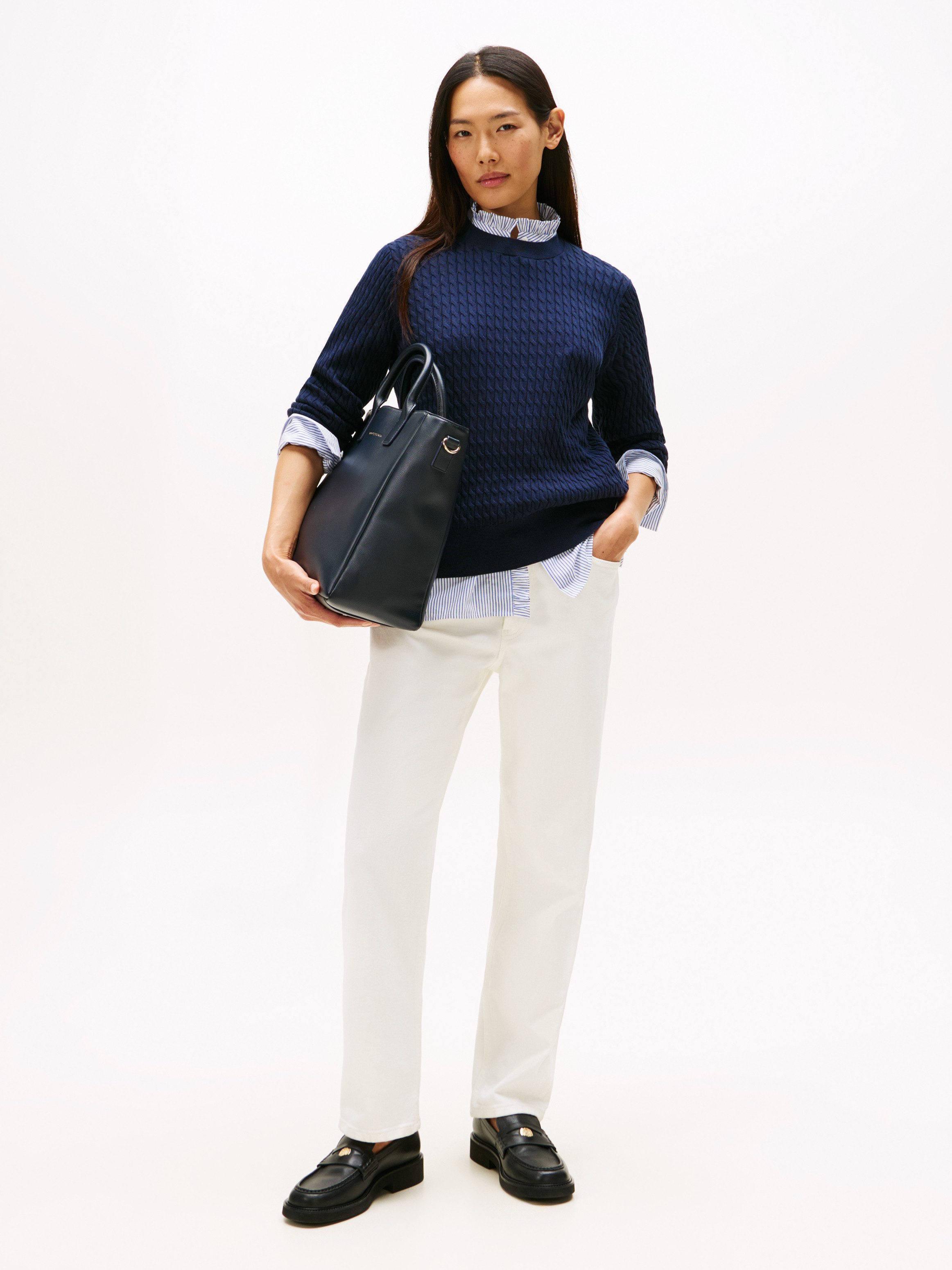 Tommy Hilfiger Rundhalspullover CO CABLE C-NK LS SWEATER Baumwolle, mit Zop günstig online kaufen