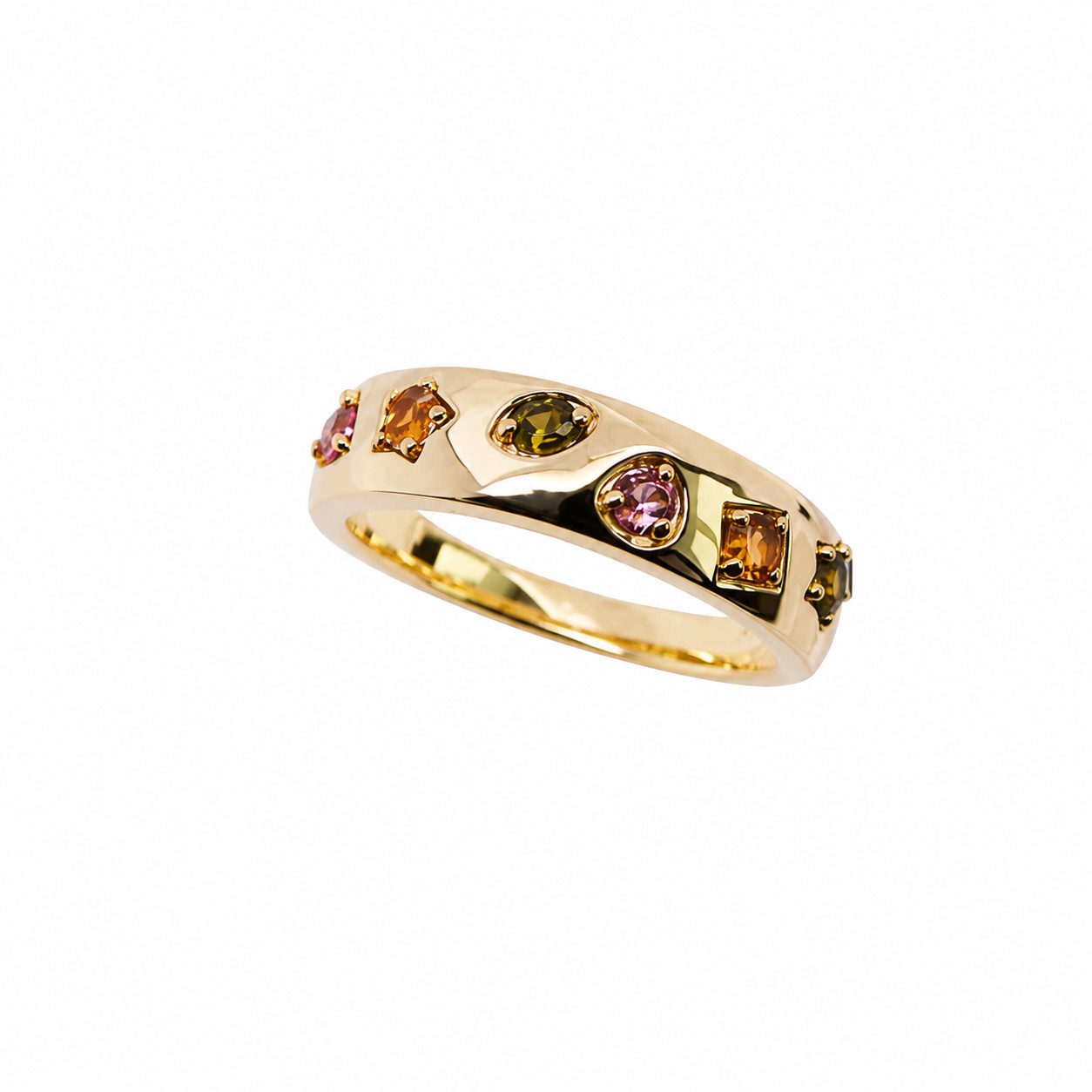 Sogni d'oro Fingerring „Facettenmosaik“ mit multi Turmalin, Silber 925 vergoldet
