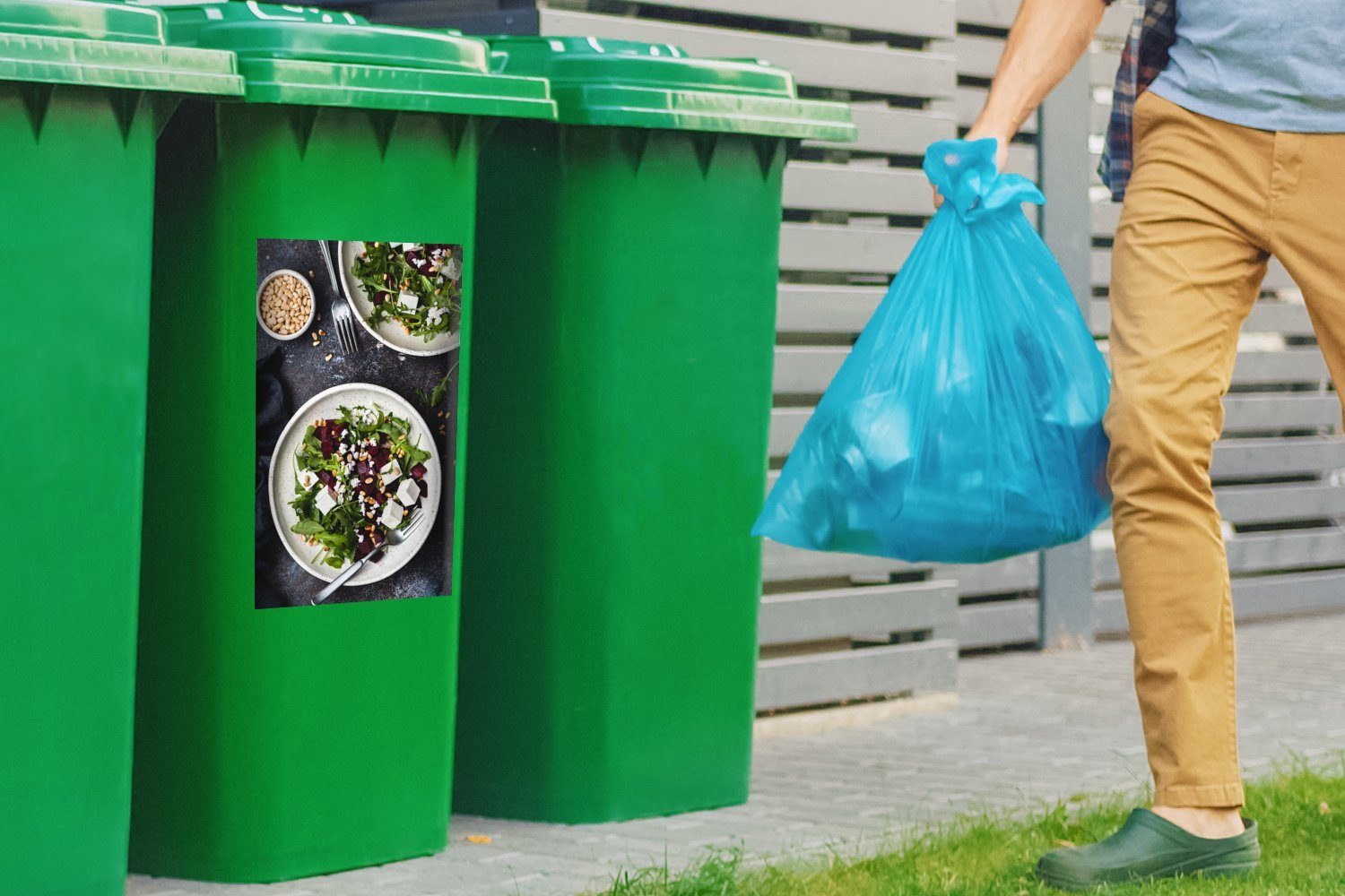 MuchoWow Wandsticker Salat mit Feta-Käse Sticker, Container, Mülltonne, (1 St), Mülleimer-aufkleber, Abfalbehälter