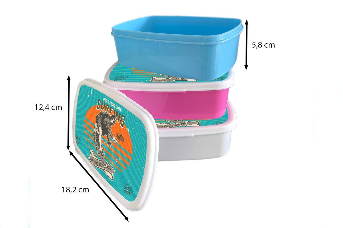 für Kinder, Surfen Mädchen, Surfbrett, Brotdose Vintage - Brotbox Lunchbox - Kunststoff rosa Snackbox, Erwachsene, Kunststoff, (2-tlg), MuchoWow