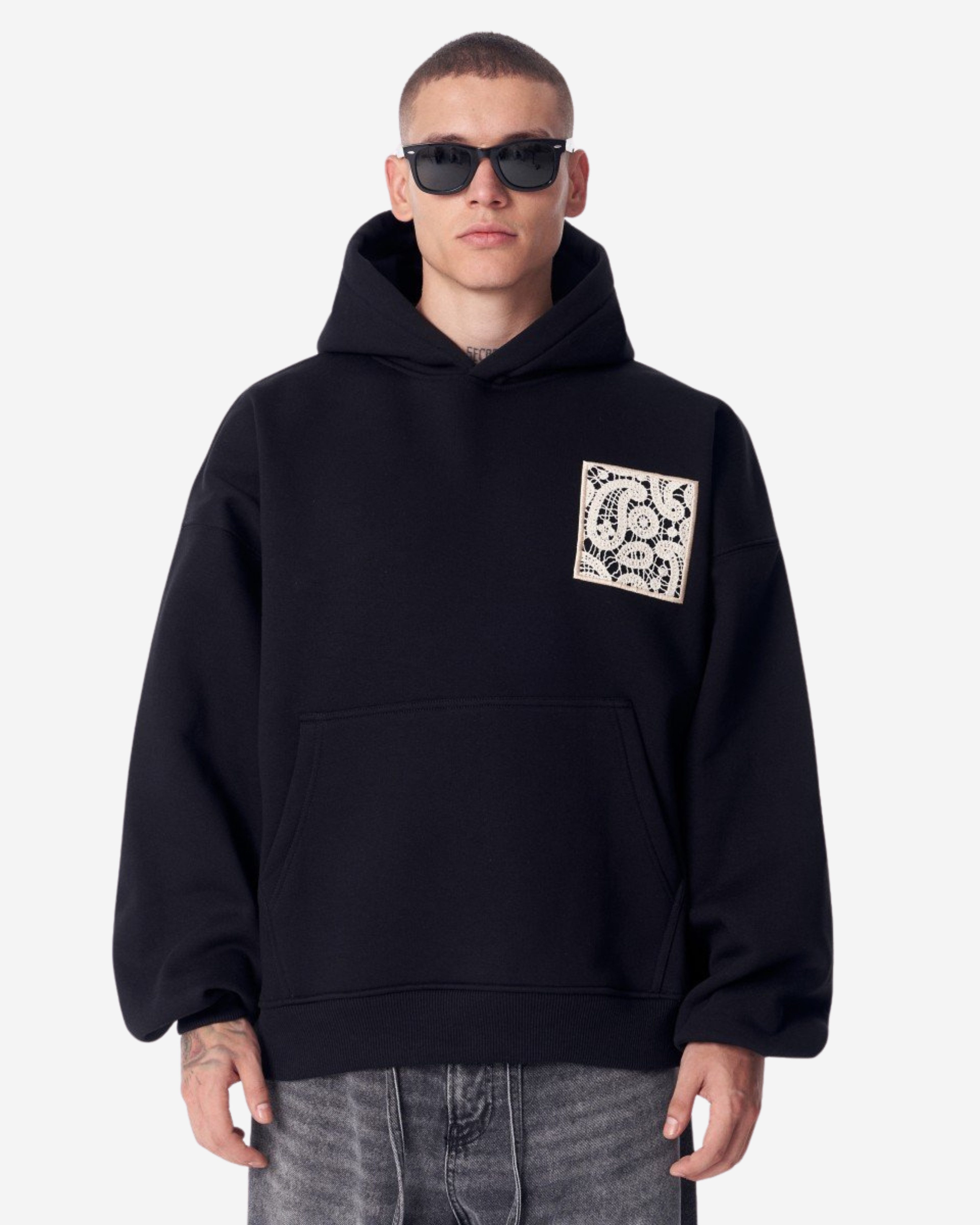 Martin Valen Kapuzenpullover Kapuzenpullover3D bestickter Kapuzenpullover Weiß - Aplike Dantel Kapu