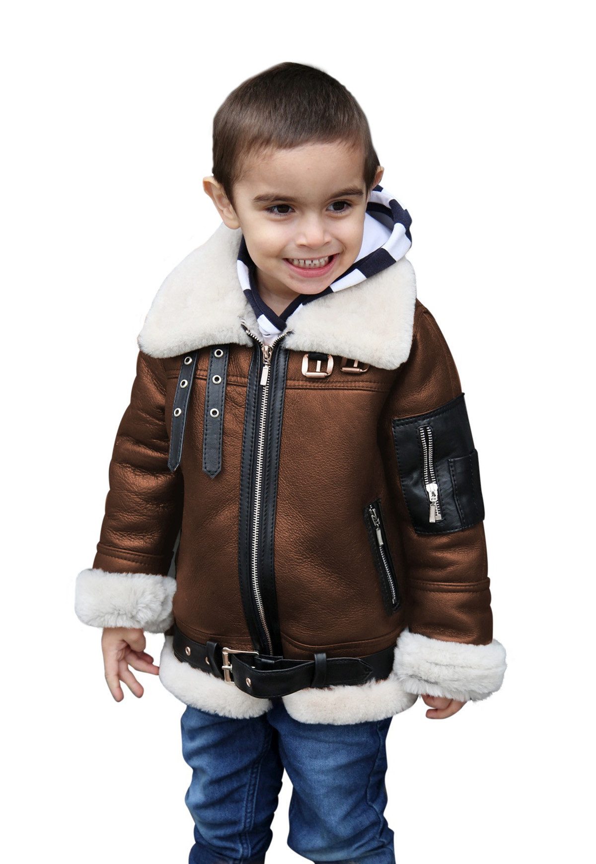Hollert Winterjacke Kinder Lammfelljacke Dumbo Cognac