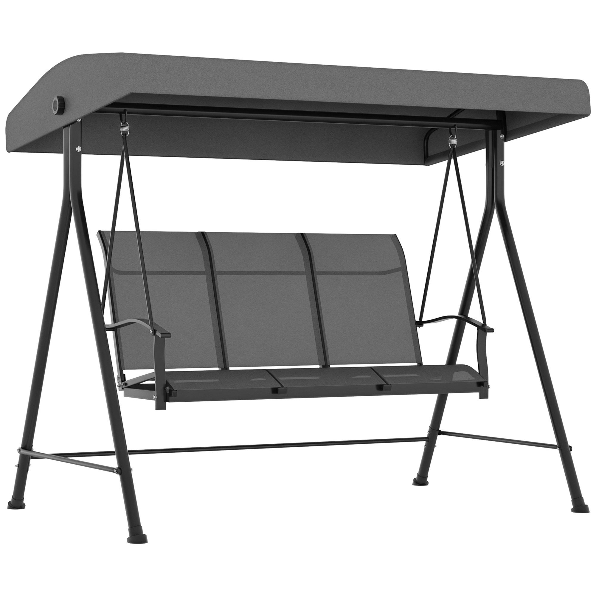 Outsunny Hollywoodschaukel Gartenschaukel mit Verstellbarem Dach, mit Armlehne, 3-Sitzer, Verstellbares Dach, Relaxstuhl, 1 tlg., Schaukelstuhl, für Garten, Balkon, Dunkelgrau