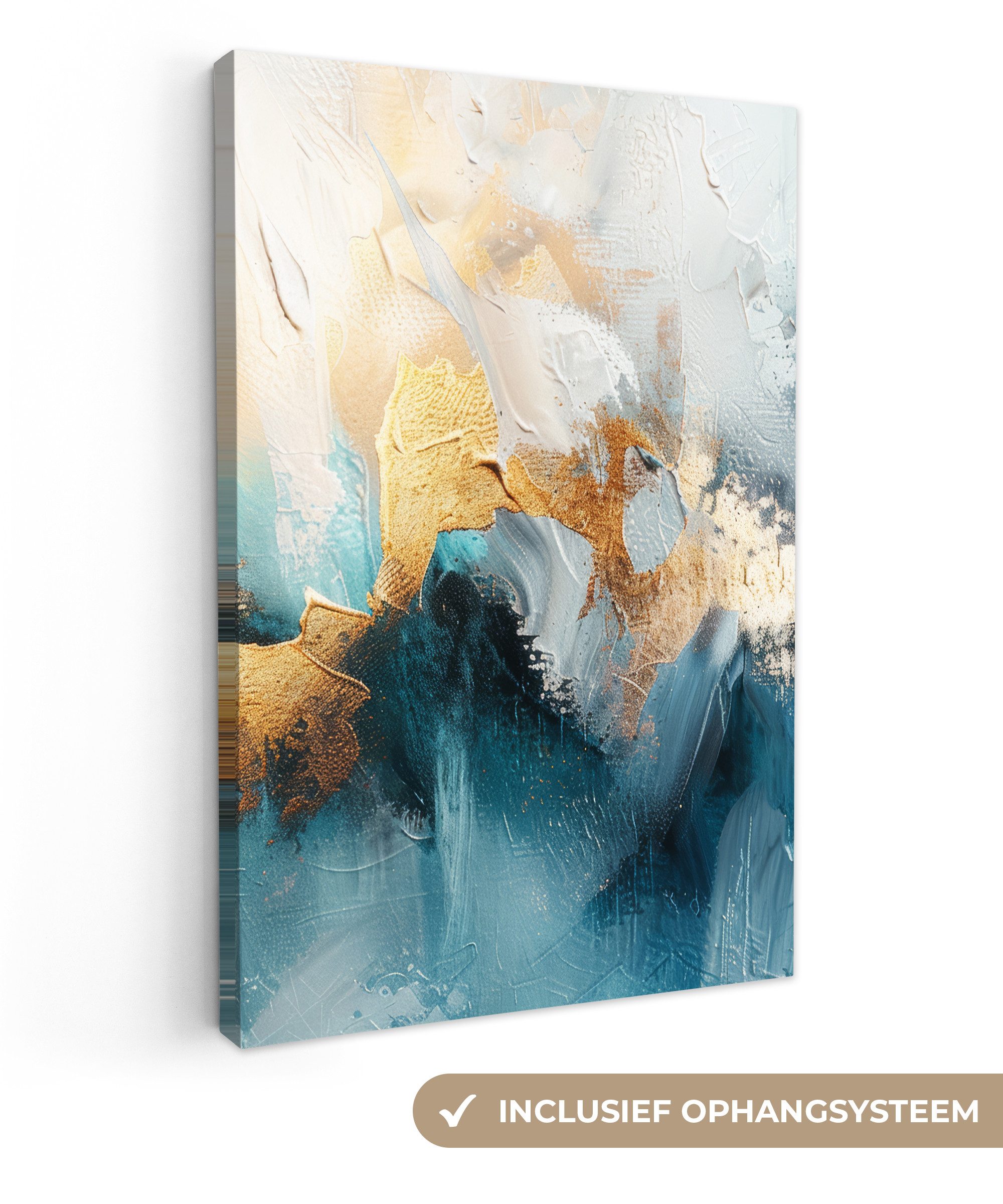 OneMillionCanvasses® Leinwandbild Abstrakt - Kunst - Gold - Blau, Fotodruck (1 St), Leinwand Canvas Wandbild, Wanddekoration 20x30 cm