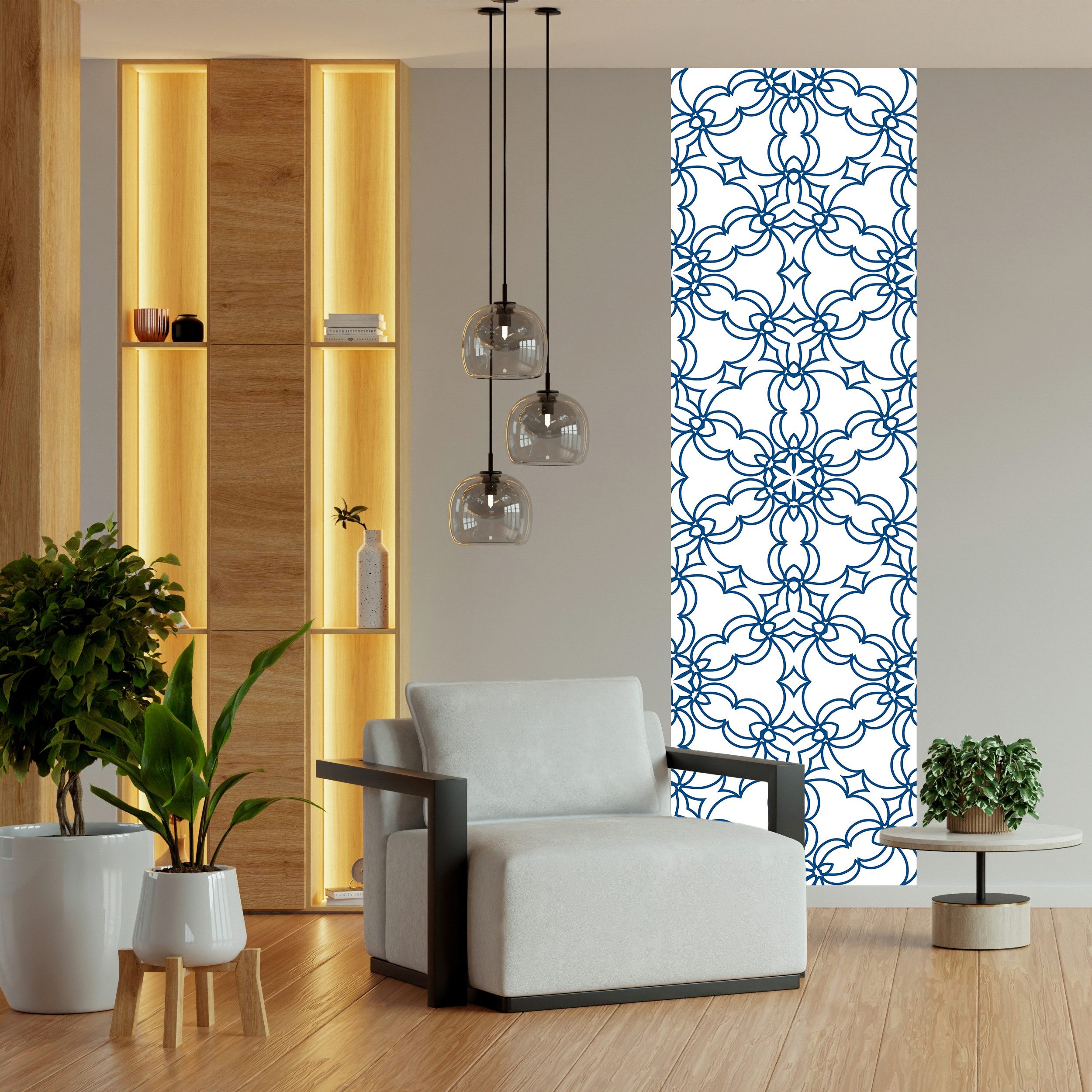 queence Vinyltapete Muster-Blau, glatt, 3D-Optik, Motiv, bedruckt, clean, 90x250cm, selbstklebend, kinderleichte Anbringung, Sticker