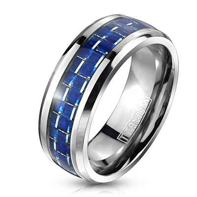 BUNGSA Fingerring Ring blaues Carbon-Inlay silber aus Titan Unisex (1 Ring)