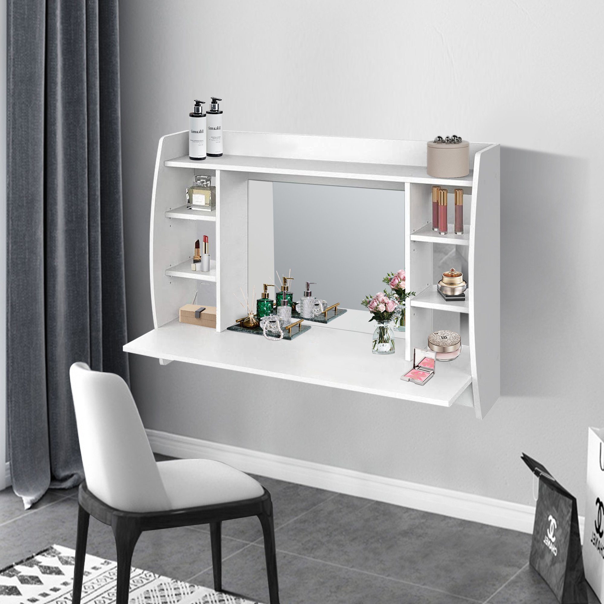 ML-DESIGN Schminktisch Wandschminktisch mit Spiegel, weiß, 110x74x48,5 cm,  Ein stilsicheren Möbelstück, das jeden Raum aufwertet