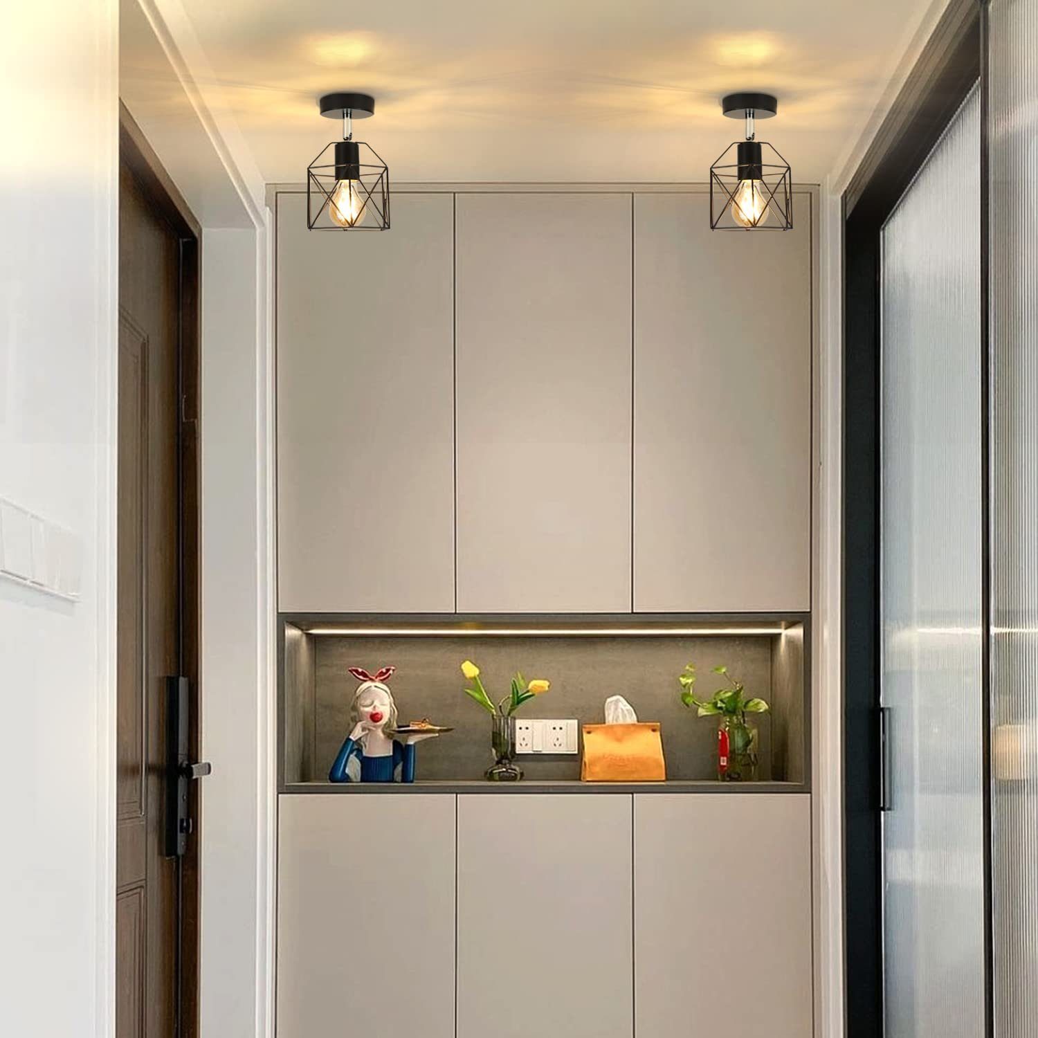 ZMH Deckenleuchten 2ER Retro Deckenlampe E27 Flurlampe Schwarz Metall Indus günstig online kaufen