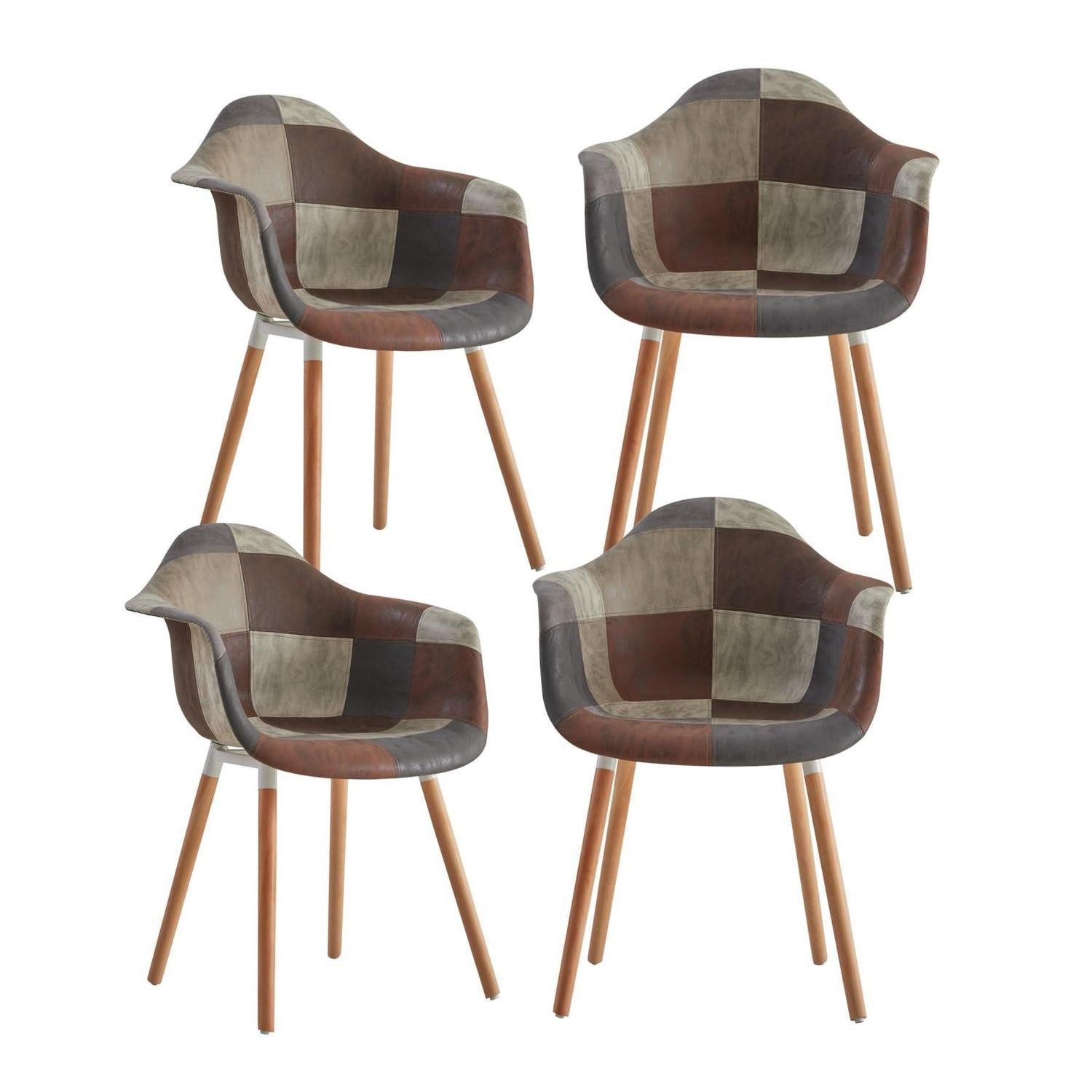 LuxusKollektion Esszimmerstuhl Esszimmerstühle Patchwork Armlehnen Designsessel 4 Stühle A5-braun