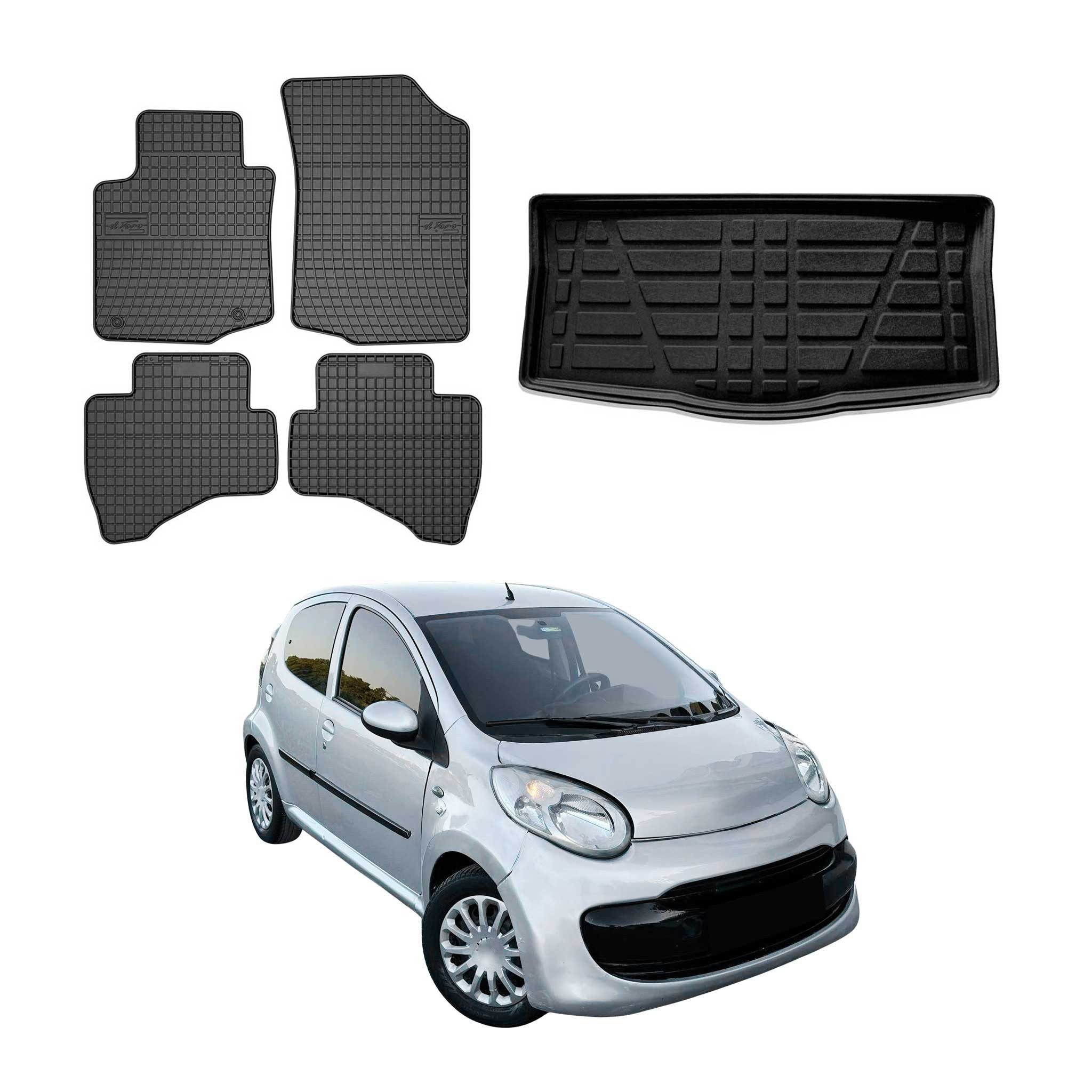 OMAC Auto-Fußmatten Fußmatten & Kofferraumwanne Set für Citroen C1 2005-2014 3tür Gummi (5 St), für Citroen C1 2005-2014 3tür Citroen C1 2005-2014 3tür, Einfache Installation,Antirutsch,Leicht zu reinigen