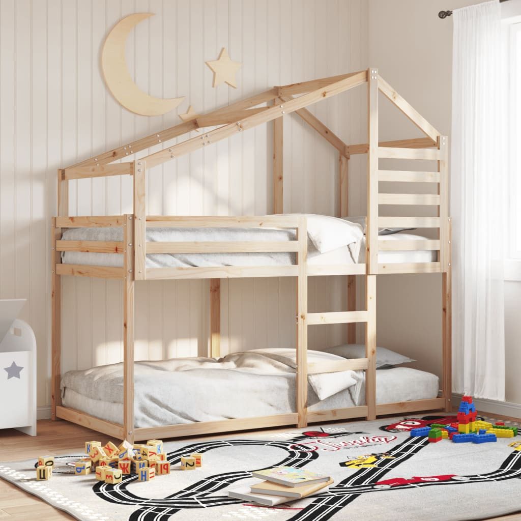 Bett Praktisches Etagenbett mit Bettdach 195,5x95,5x112 cm Massivholz natur
