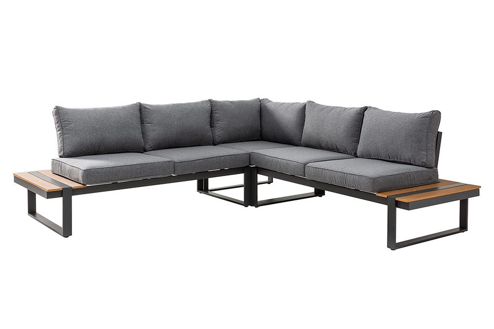 riess-ambiente Sitzgruppe TAMPA LOUNGE 240cm grau/natur - WPC-Bohlen, Aluminium, wetterfest, (Einzelartikel, 1-tlg., 2x Sofaecke, Tisch), Outdoor Lounge inkl. Kissen - ideal für Garten, Balkon oder Terrasse