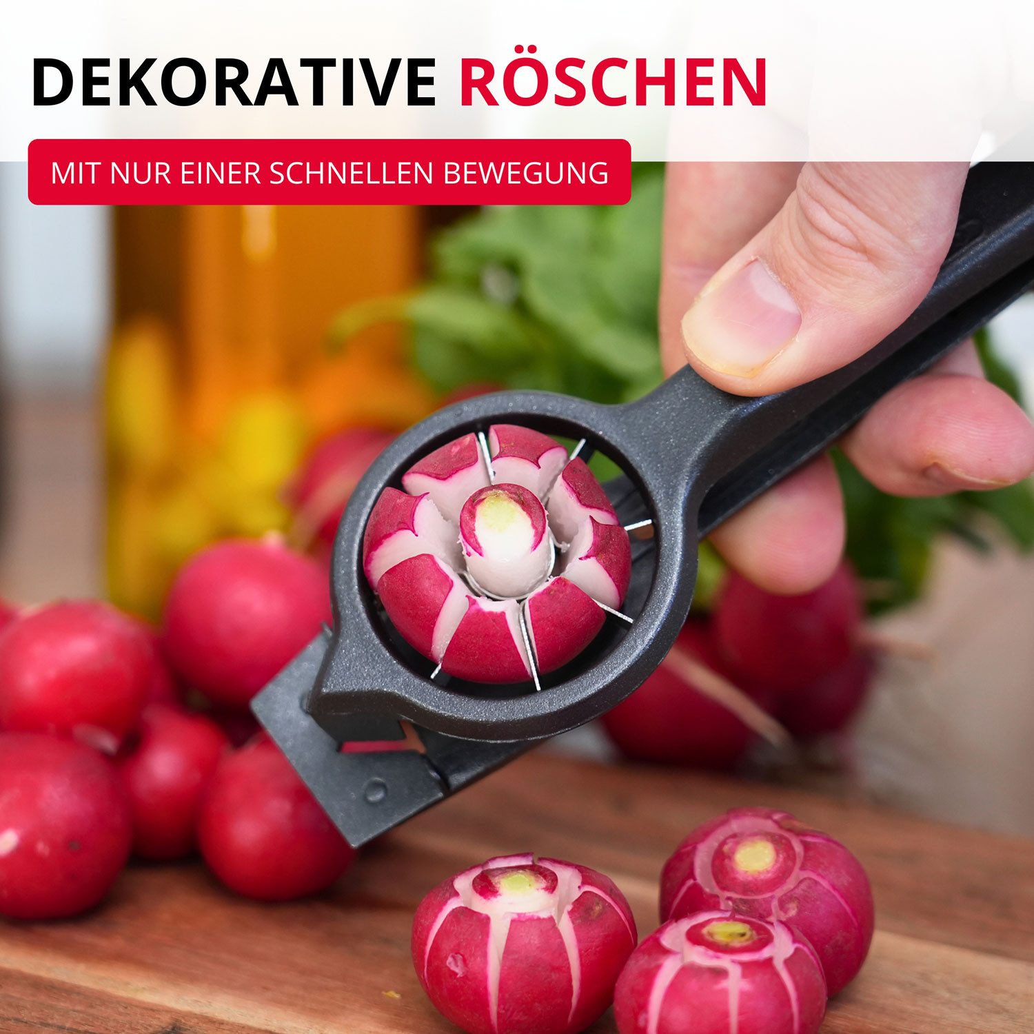WESTMARK Gemüseschneider Radieschen Schneider Decoretto Black Edition – verzieren, griffige Haptik, Made in Germany, Buffet