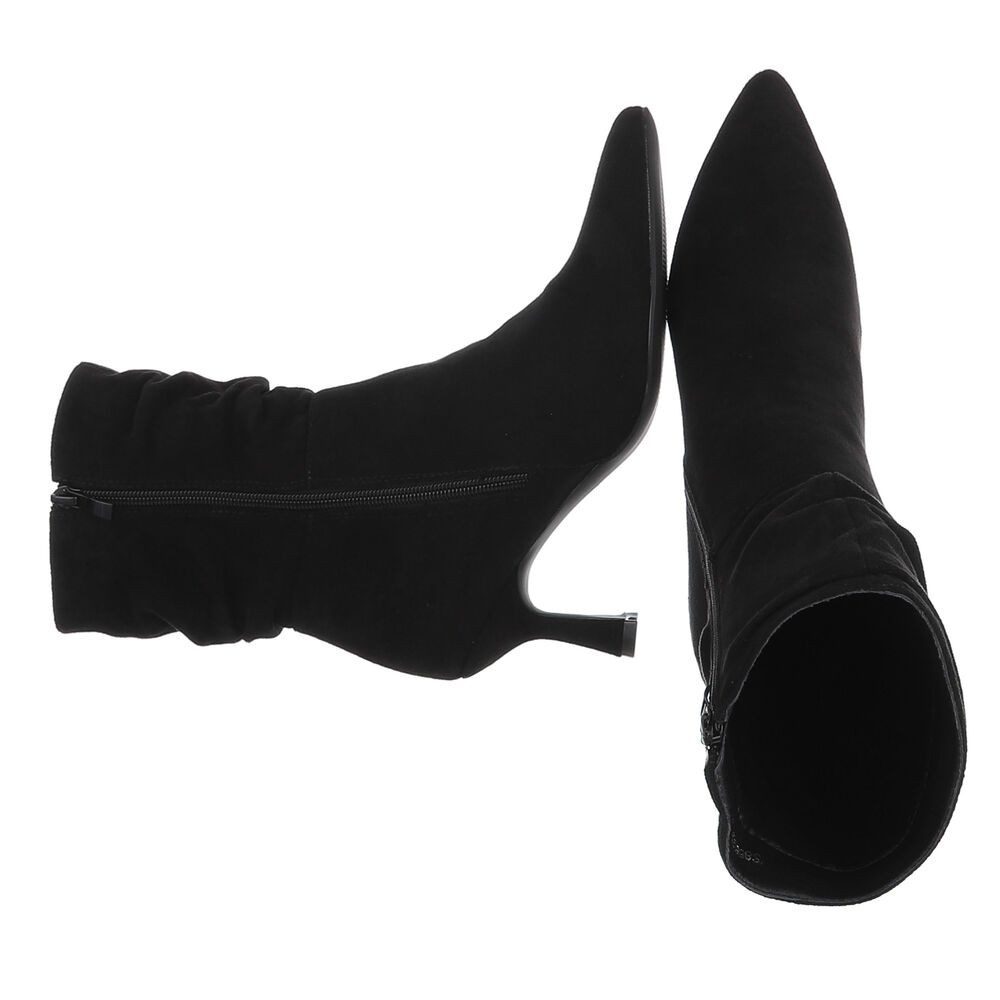 Ital-Design Damen Stiefelette mit spitzem Absatz und Raffung Stiefelette (92002541) Pfennig-/Stilettoabsatz Stiefeletten in Schwarz