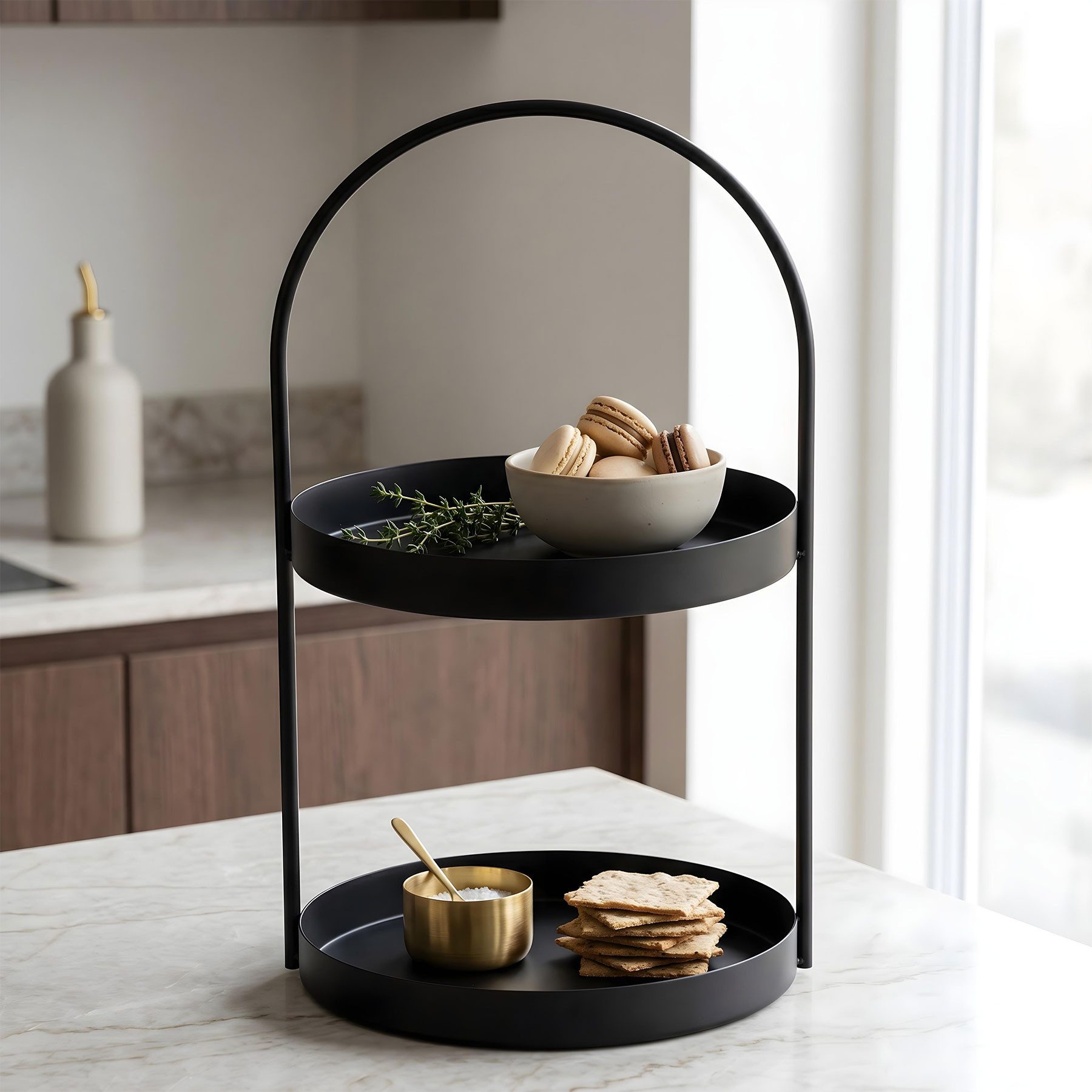 Levandeo® Etagere, Metall Etagere Schwarz 2 Etagen H45cm Matt Servierplatte Buffet