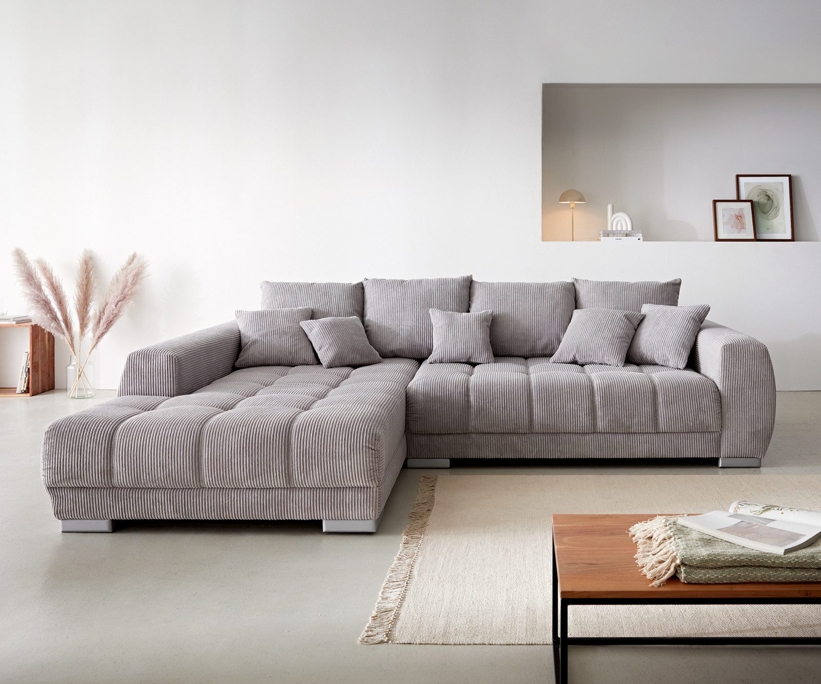 DELIFE Ecksofa Josea, Cord Silbergrau 300x220 günstig online kaufen