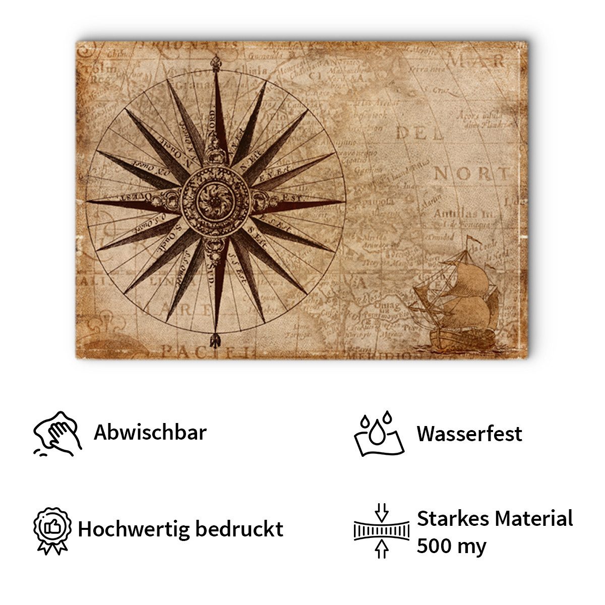 matches21 HOME & HOBBY Platzset Abwaschbares Tischset Kompass & Schatz-Karte Maritim, (1-St), Platzsets als Tisch-Untersetzer und Tisch-Deko für Esstisch Teller